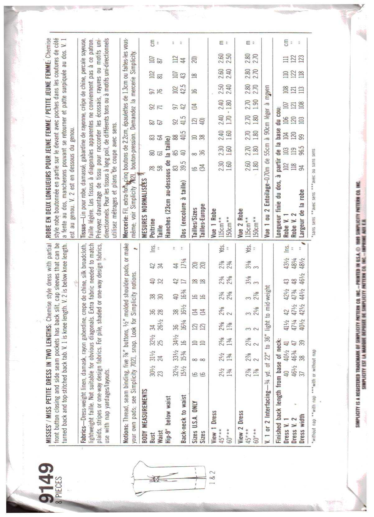 Simplicity 9149 Dress Size: RR 14-20 Uncut Sewing Pattern - Image 2