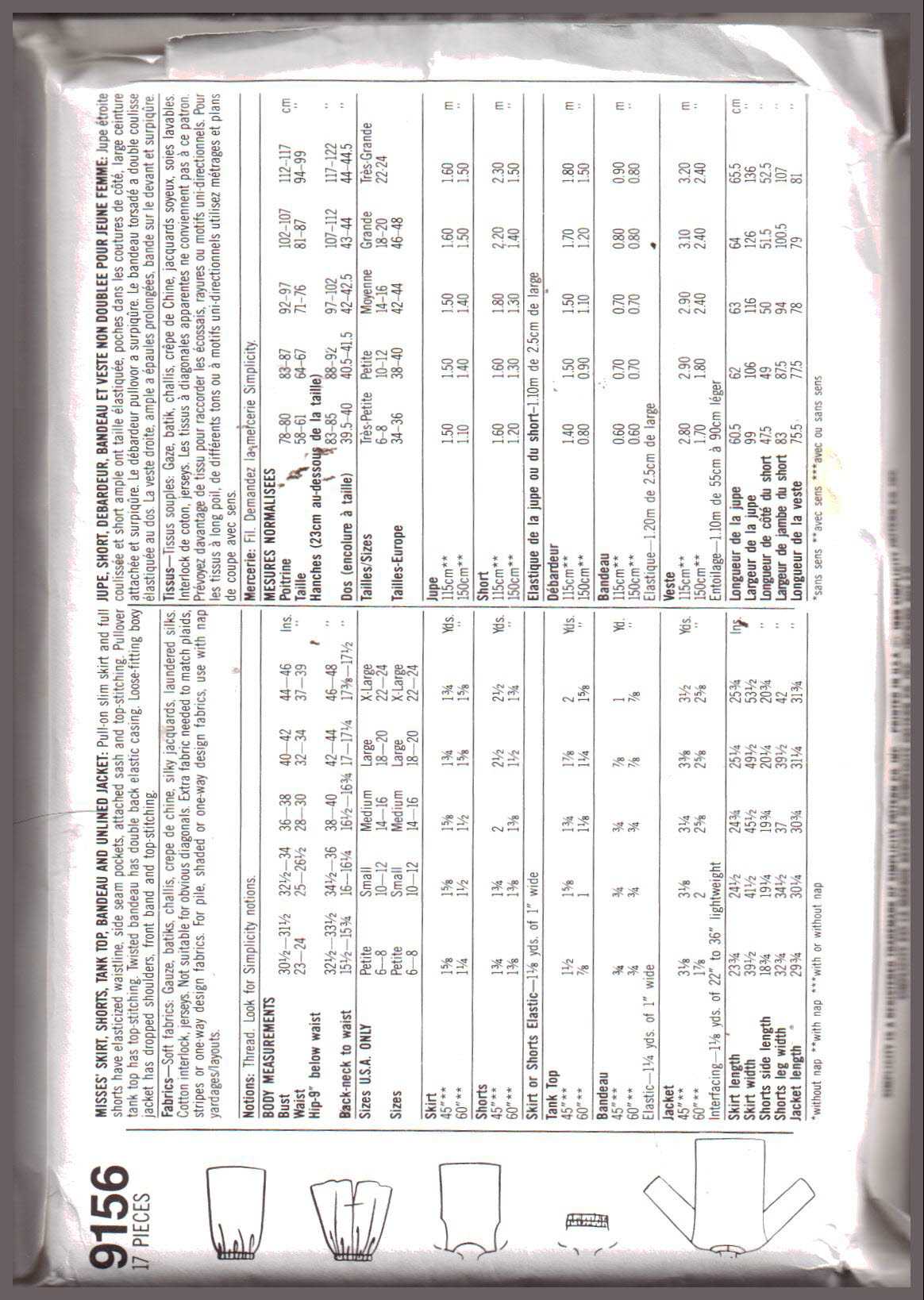 Simplicity 9156 Shirt, Shorts, Tank Top, Bandeau, Jacket Size: BB SM-XL Uncut Sewing Pattern - Image 2