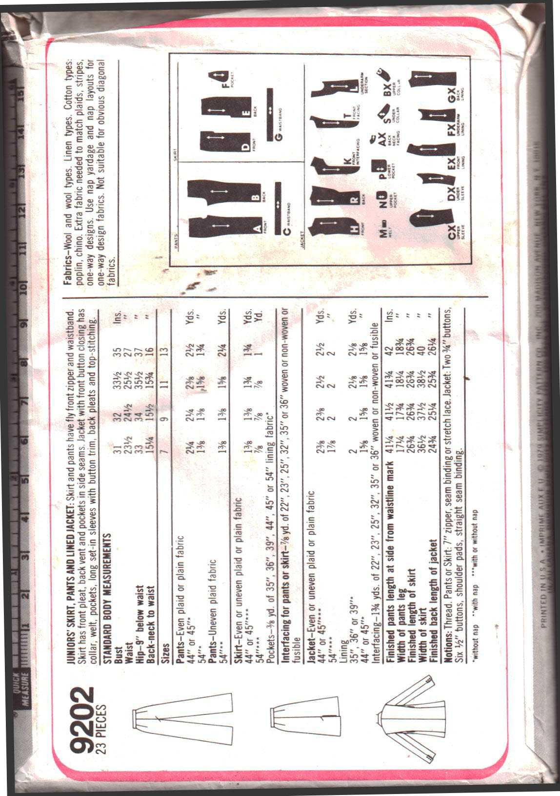 Simplicity 9202 Skirt, Pants, Jacket Size: 11J Uncut Sewing Pattern - Image 2