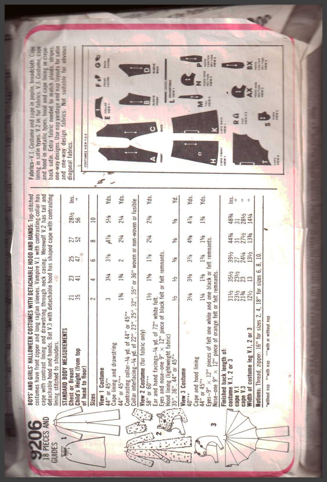 Simplicity 9206 Childs' Costume - Vampire, Werewolf, Batman Size: 6 Used Sewing Pattern - Image 2