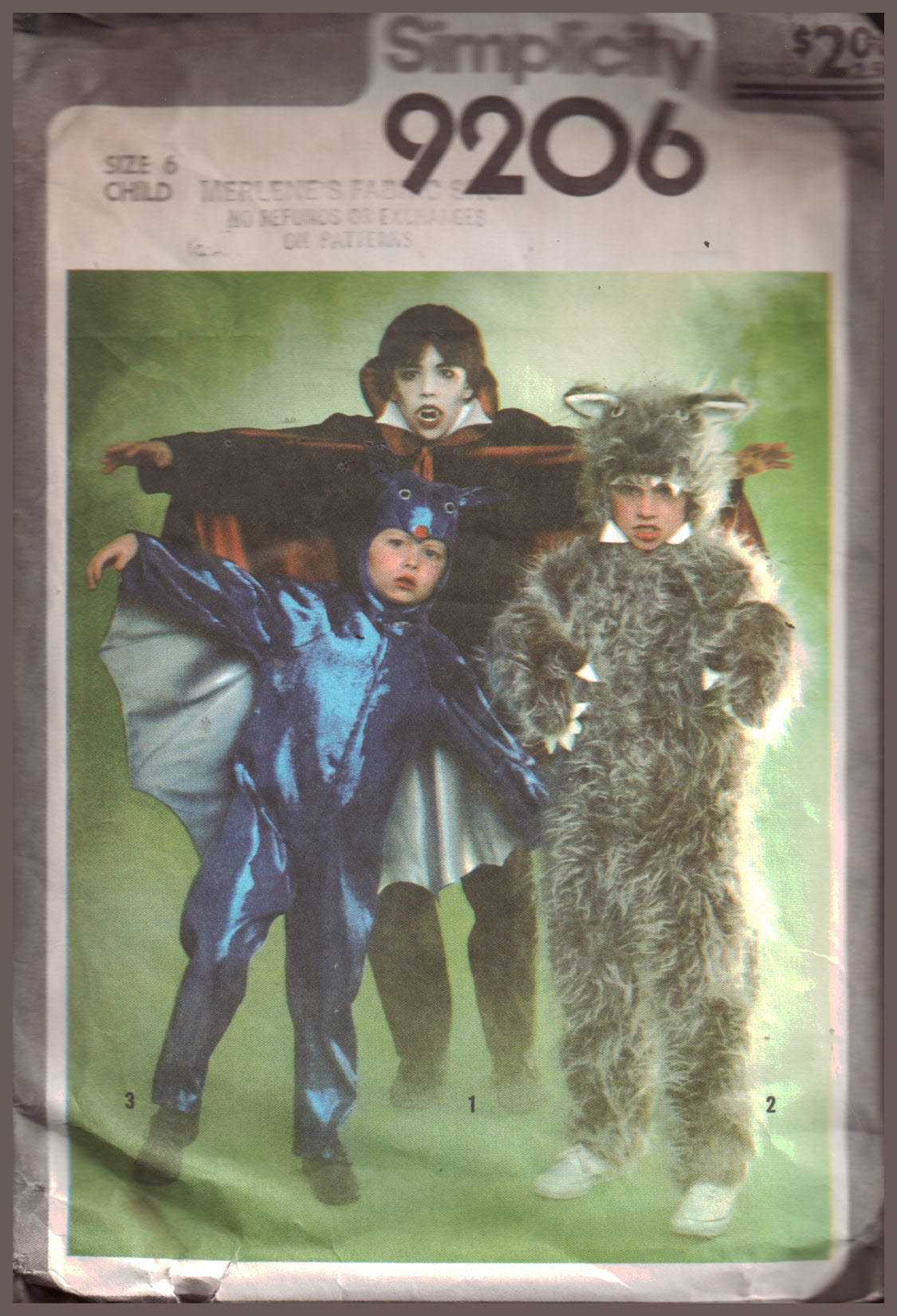 Simplicity 9206 Childs' Costume - Vampire, Werewolf, Batman Size: 6 Used Sewing Pattern