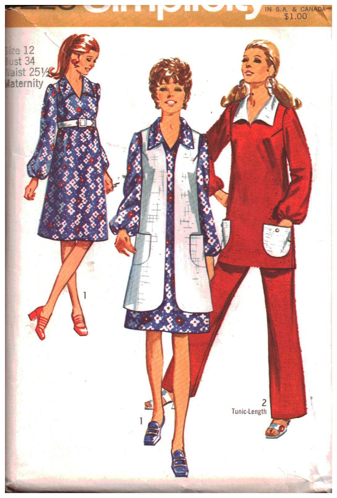 Simplicity 9228 Dress, Tunic, Vest-Coat, Pants Size: 12 Bust 34 Uncut Sewing Pattern