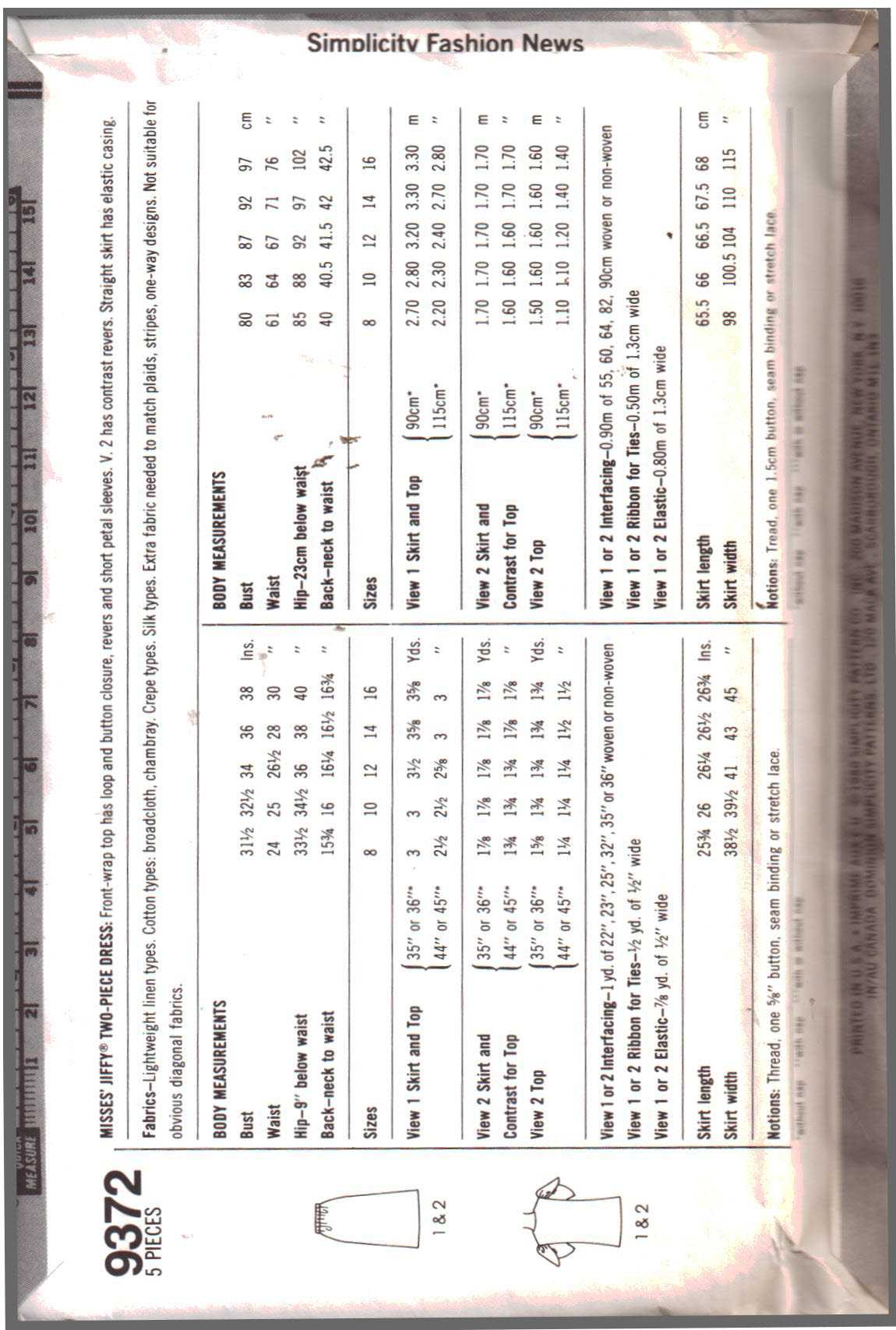 Simplicity 9372 Two-Piece Dress Size: 10 Uncut Sewing Pattern - Image 2