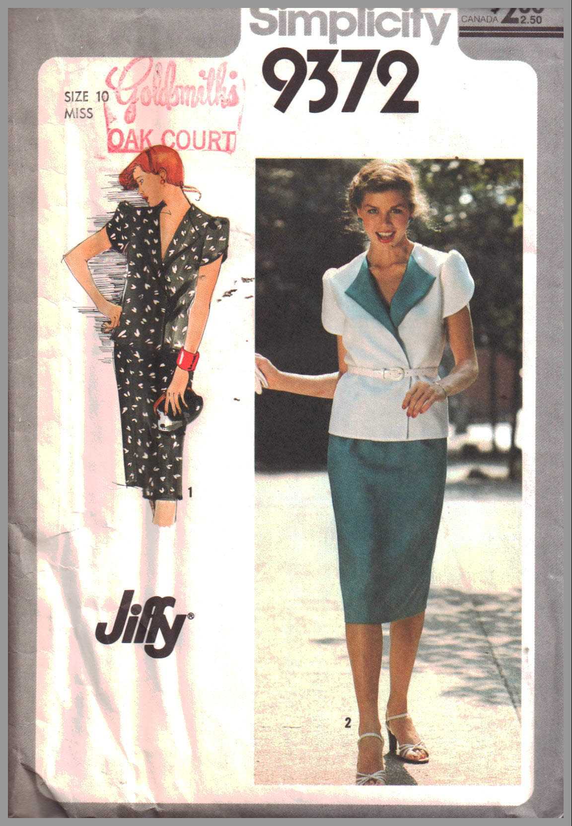 Simplicity 9372 Two-Piece Dress Size: 10 Uncut Sewing Pattern