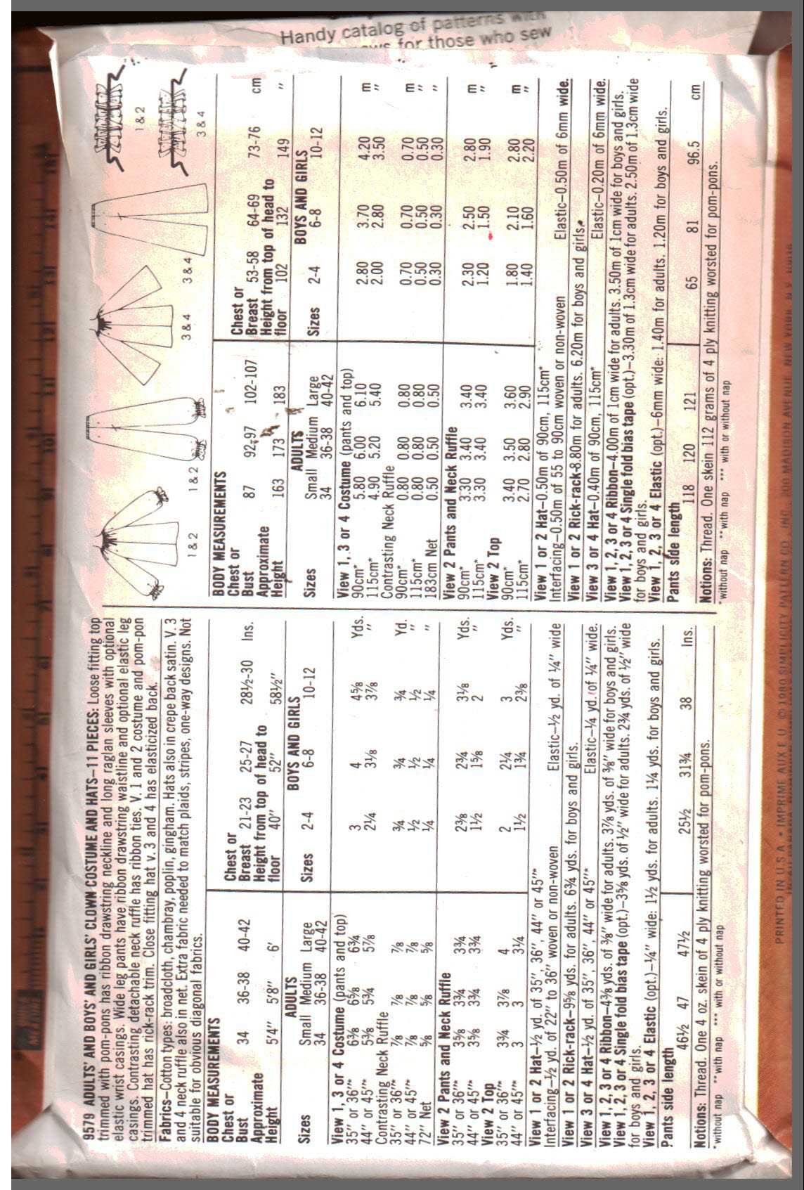 Simplicity 9579 Adult Costume - Clowns Size: 34 or 40-42 Used Sewing Pattern - Image 2