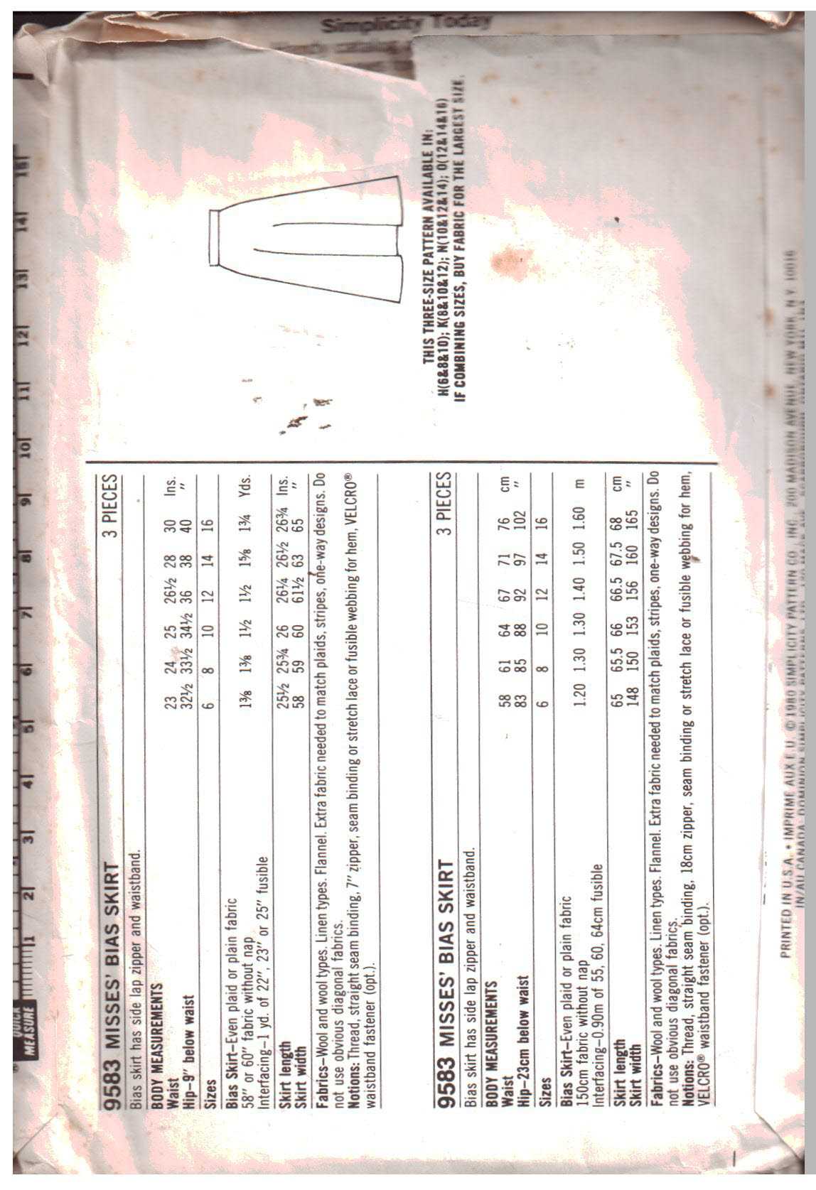 Simplicity 9583 Skirt Size: N 10-12-14 Used Sewing Pattern - Image 2