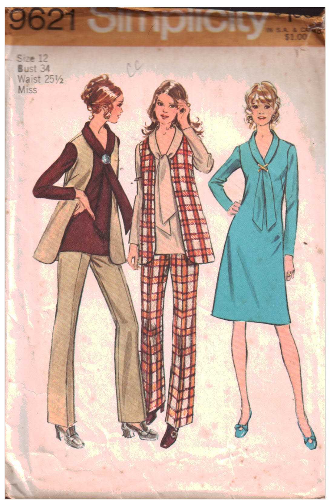 Simplicity 9621 Dress, Tunic, Vest, Pants Size: 12 Bust 34 Used Sewing Pattern