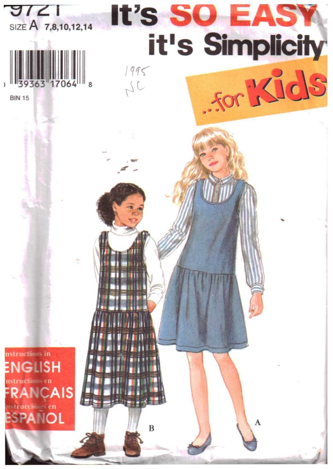 Simplicity 9721 Girl's Jumper Size: A 7-14 Uncut Sewing Pattern