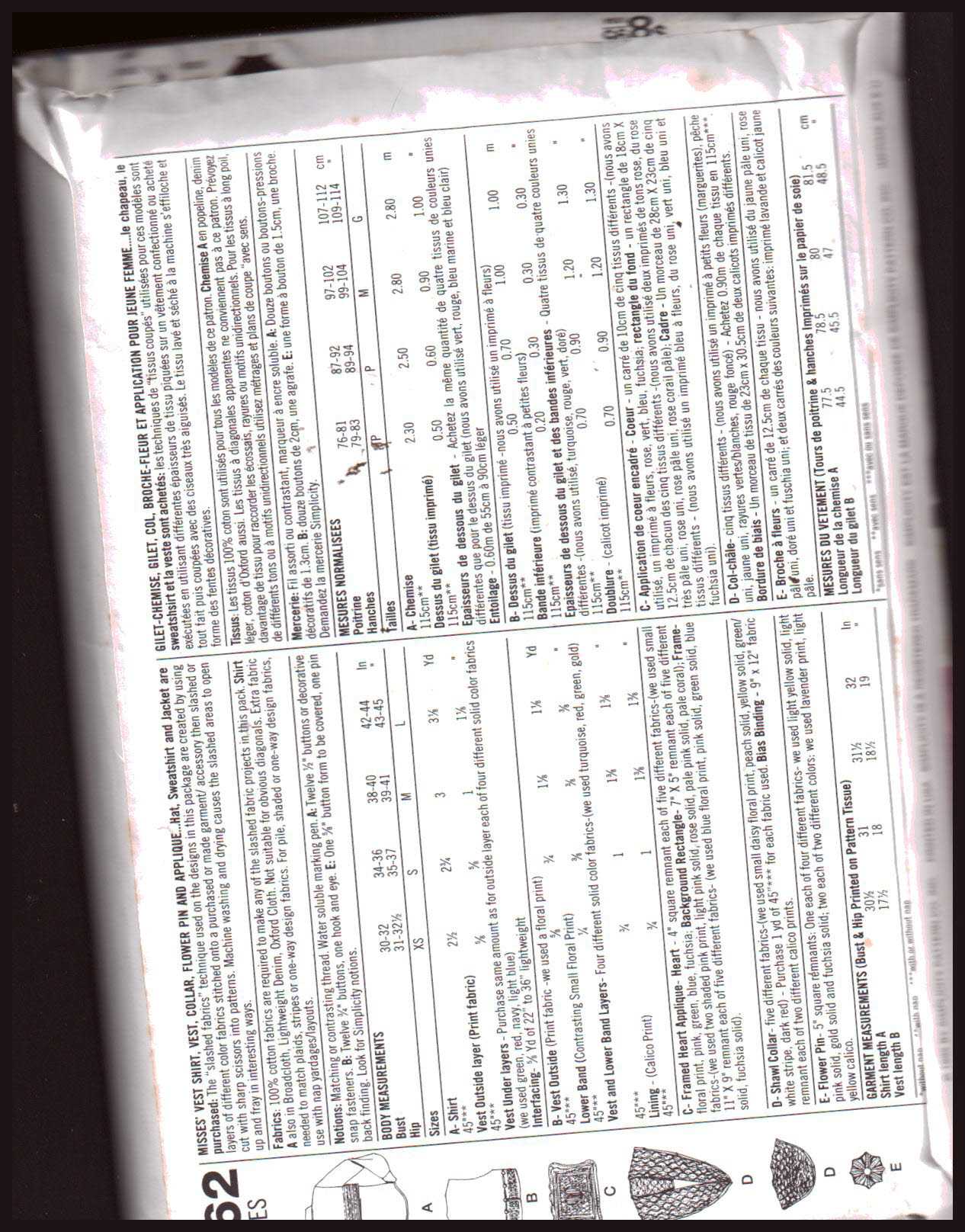 Simplicity 9762 Vest Shirt, Vest, Collar, Flower and Applique Size: A XS-L Uncut Sewing Pattern - Image 2