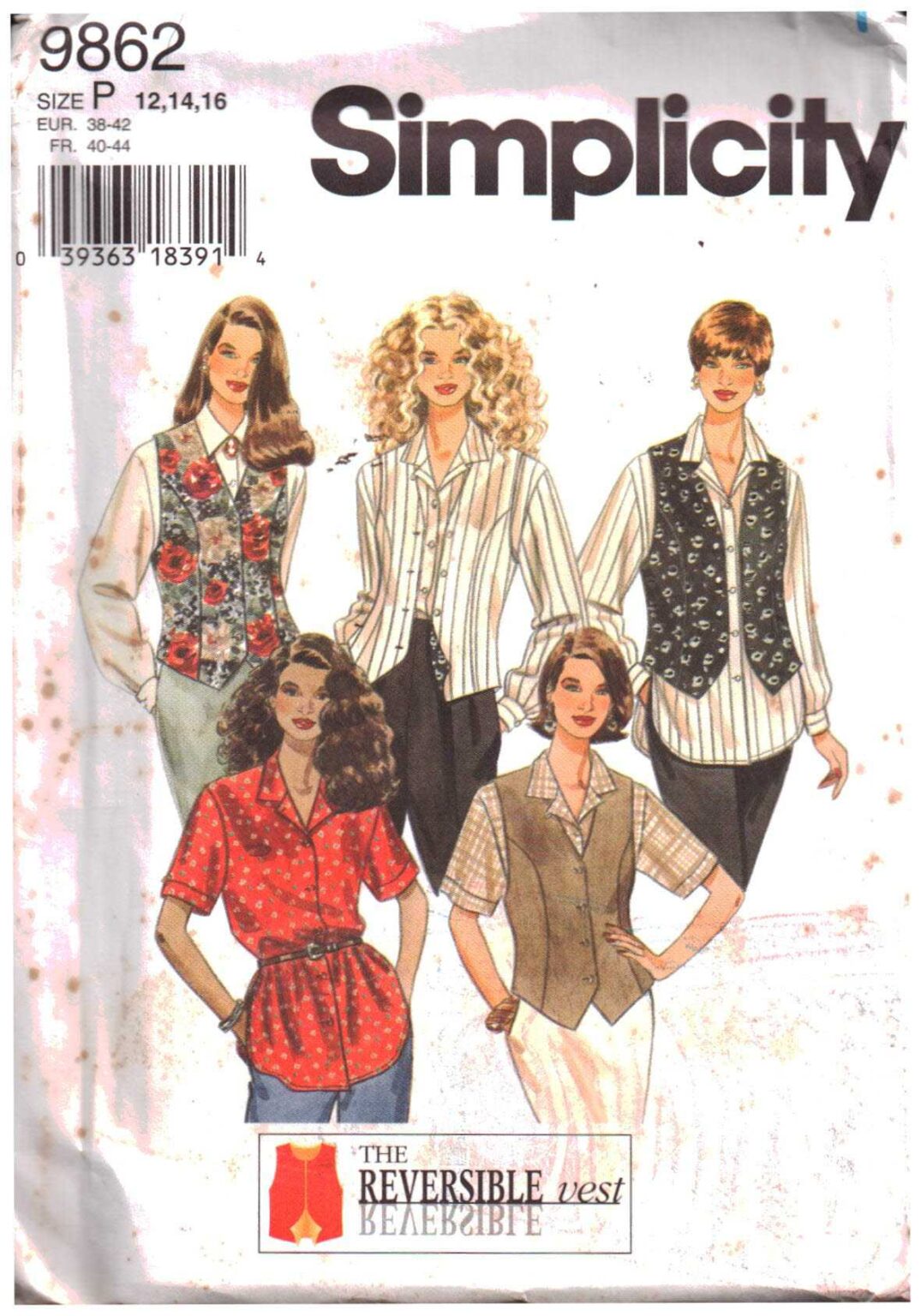Simplicity 9862 Shirt, Vest Size: P 12-14-16 Uncut Sewing Pattern