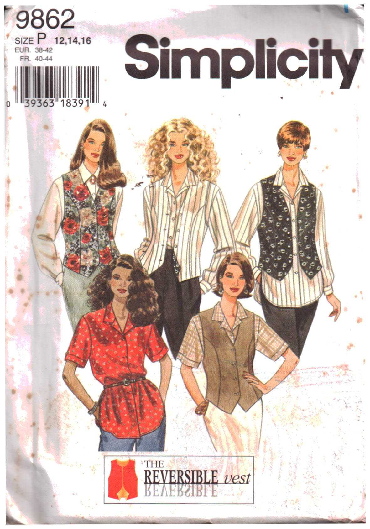 Simplicity 9862 Shirt, Vest Size: P 12-14-16 Uncut Sewing Pattern
