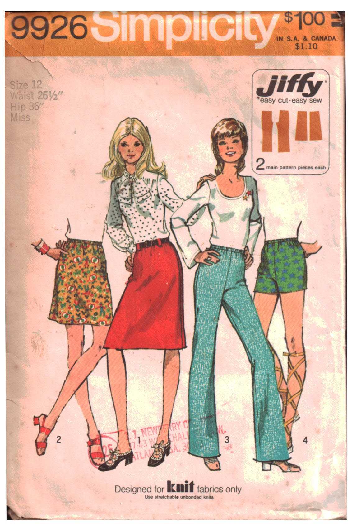 Simplicity 9926 Skirt, Pants Size: 12 Waist 26.5 Used Sewing Pattern