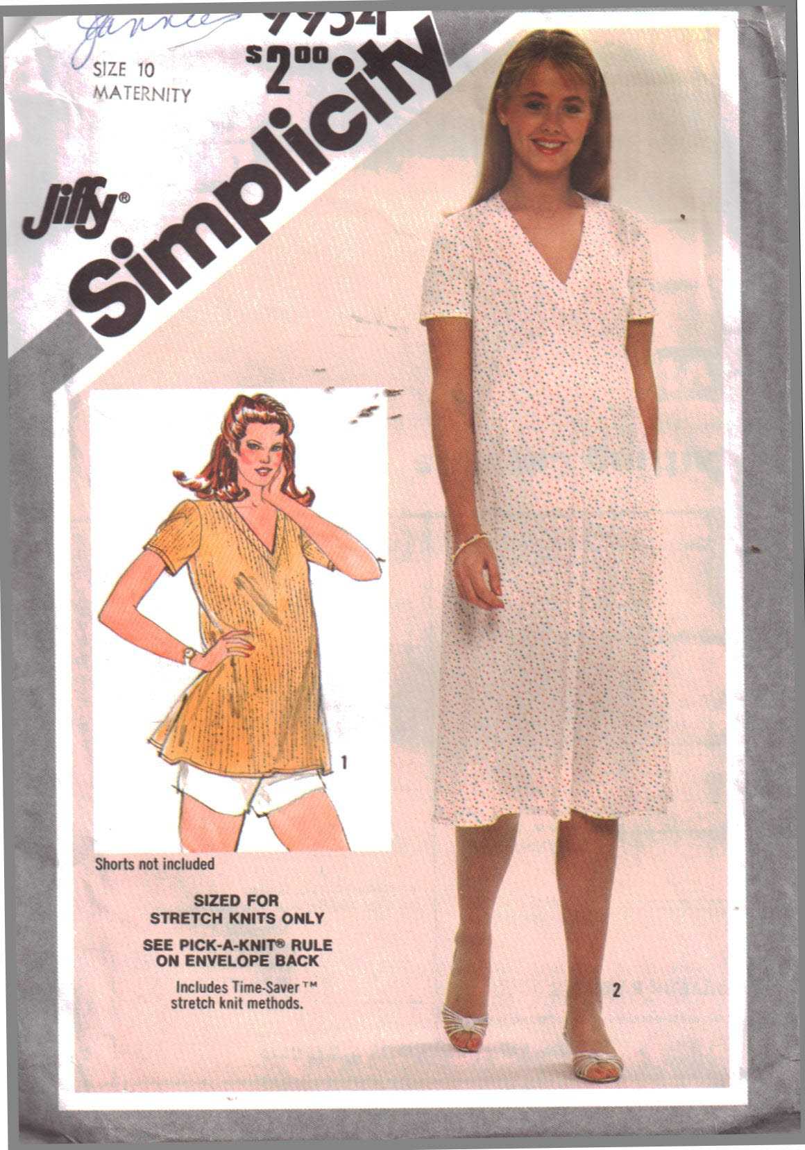 Simplicity 9954 Maternity Dress, Top Size: 10 Uncut Sewing Pattern