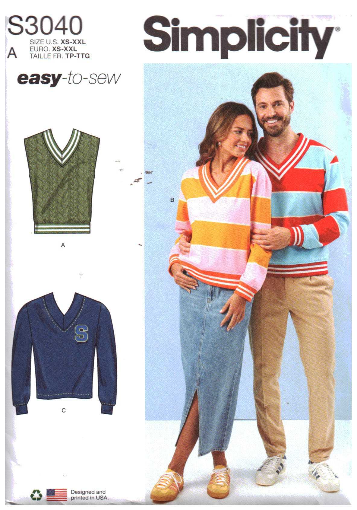 Simplicity S3040 Unisex Vest, Top Size: XS-XXL Uncut Sewing Pattern