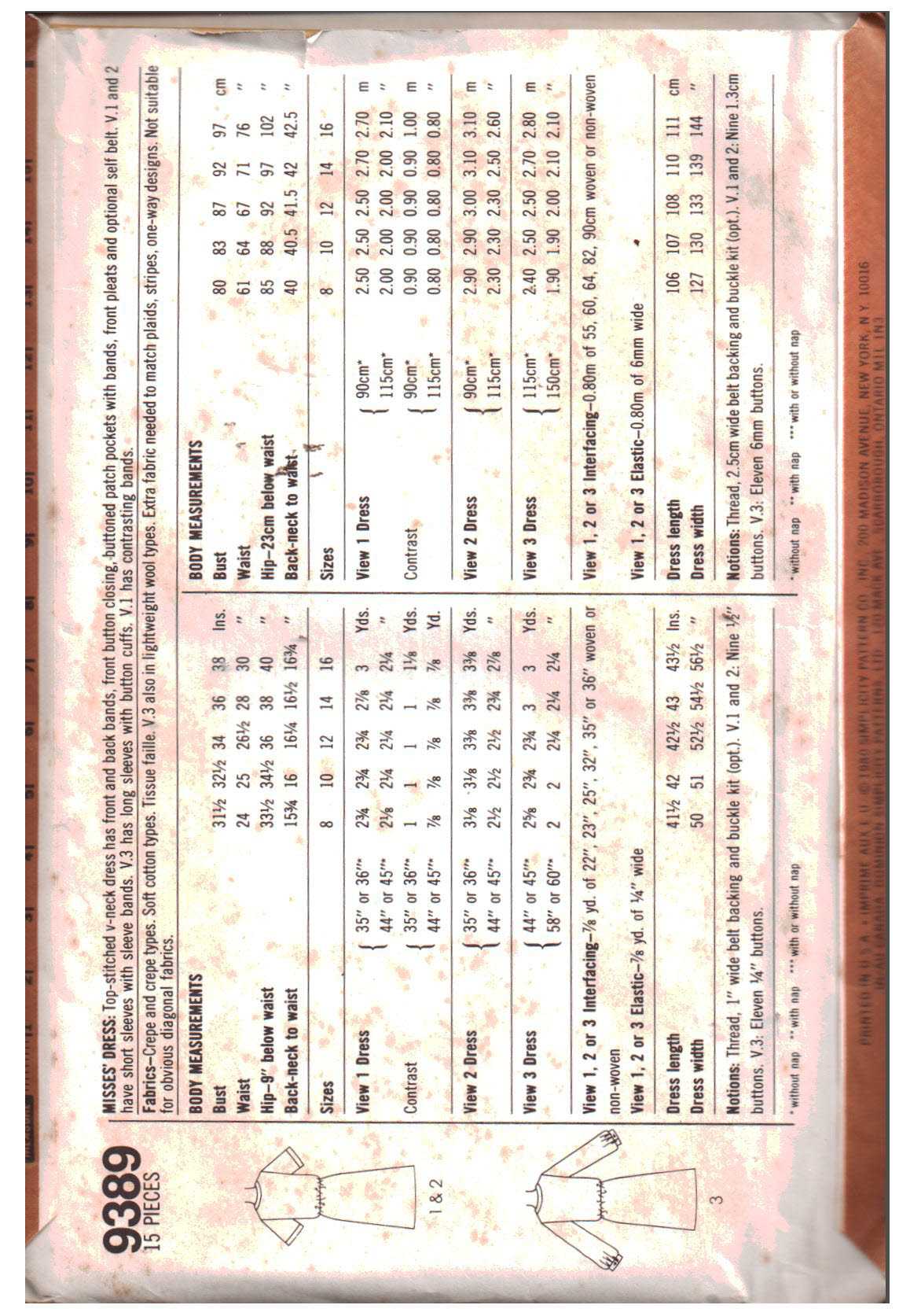 Simplicity 9389 Dress Size: 14 Uncut Sewing Pattern - Image 2