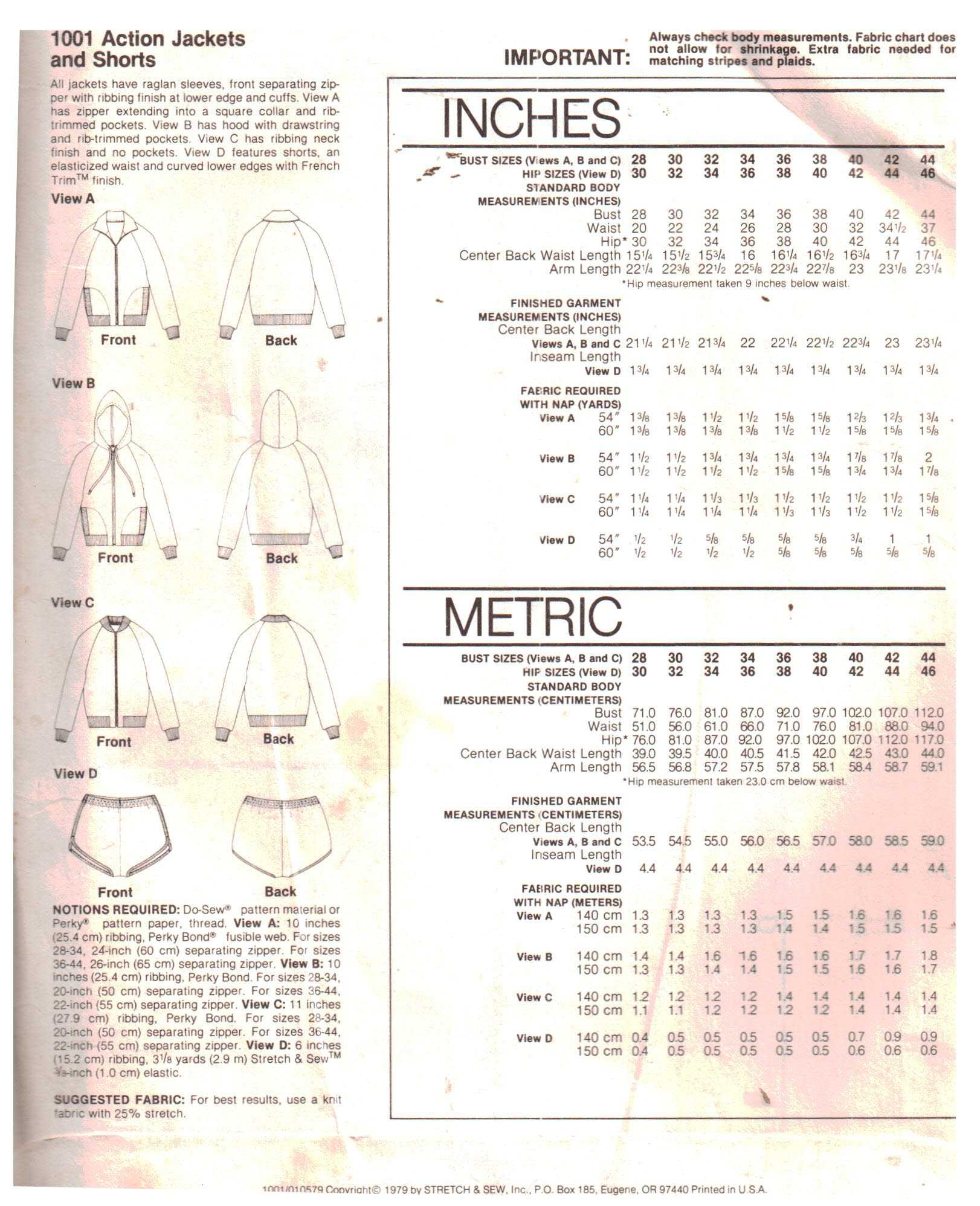 Stretch & Sew 1001 Jackets, Shorts Size: 28-44 Uncut Sewing Pattern - Image 2