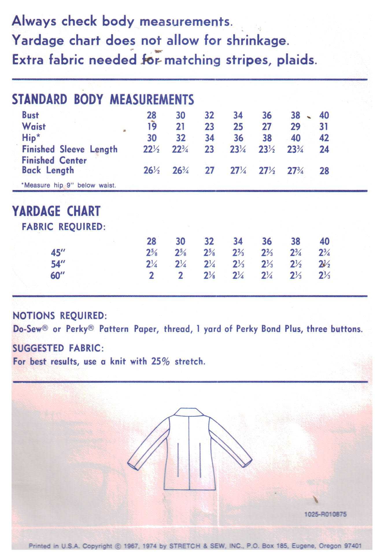 Stretch & Sew 1025 Blazer Size: 28-40 Uncut Sewing Pattern - Image 2