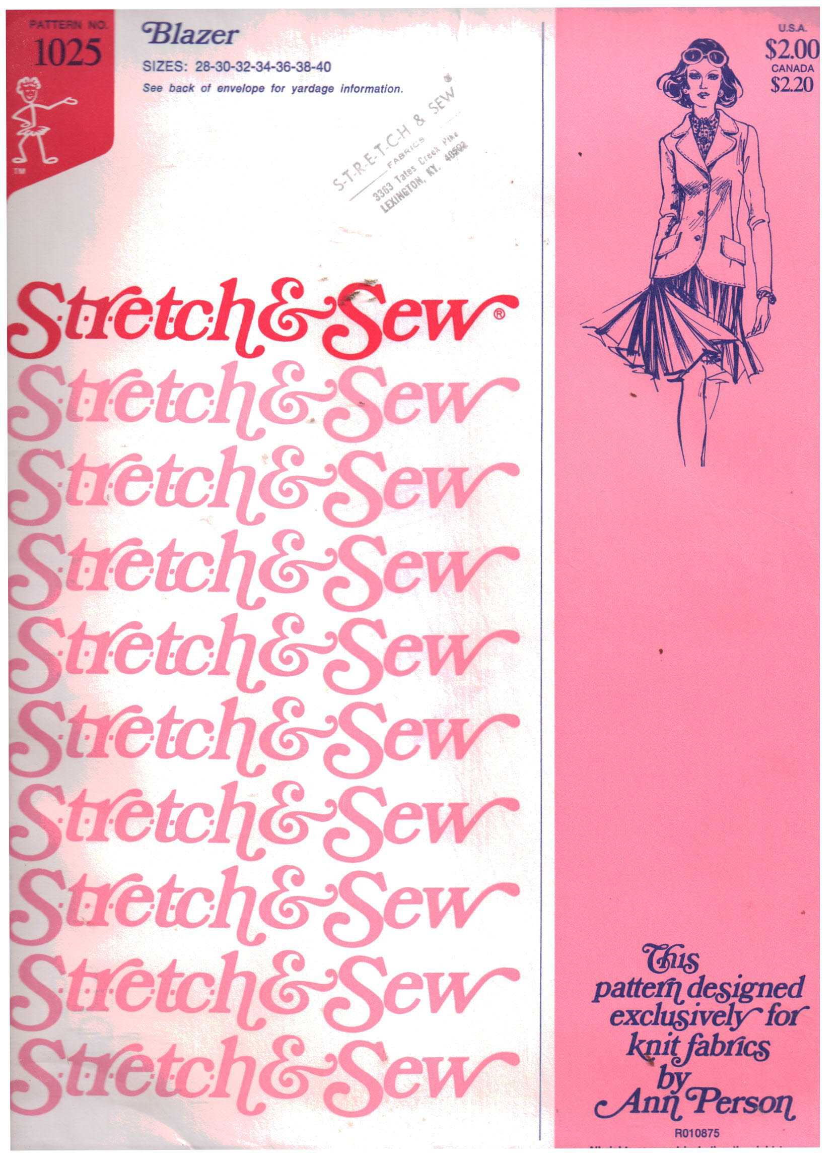 Stretch & Sew 1025 Blazer Size: 28-40 Uncut Sewing Pattern