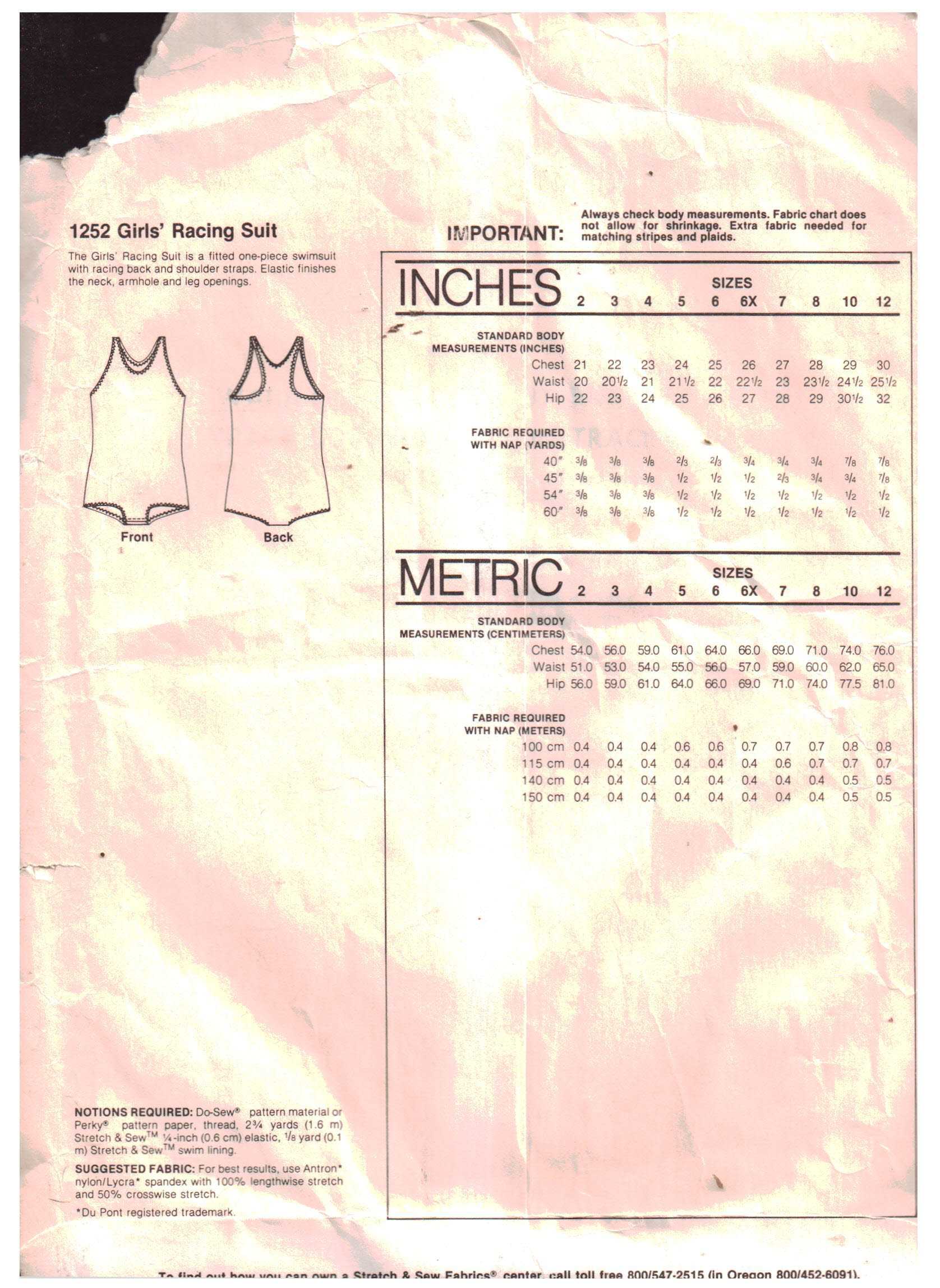 Stretch & Sew 1252 Girl's Swimsuit Size: 2-12 Uncut Sewing Pattern - Image 2