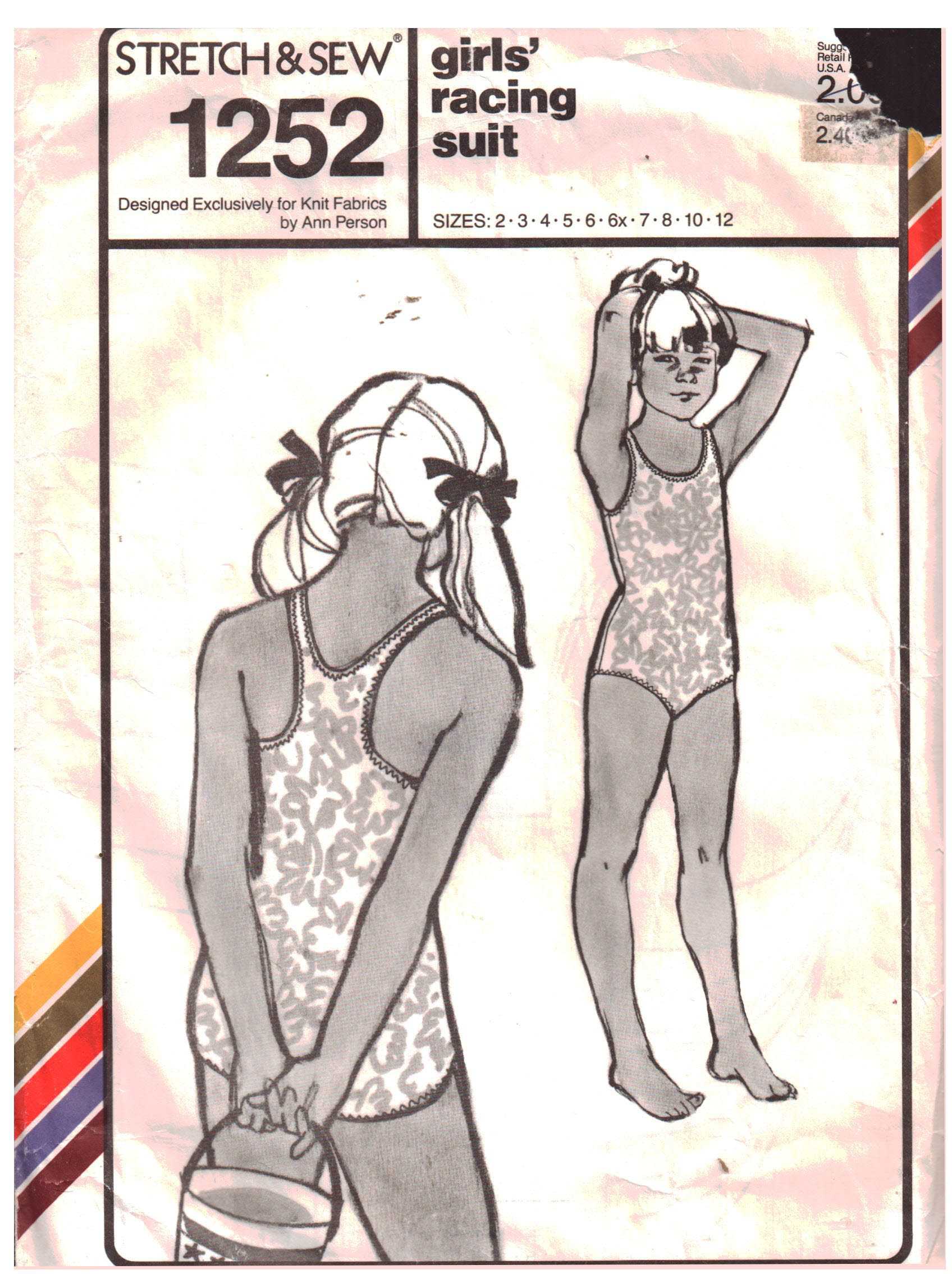 Stretch & Sew 1252 Girl's Swimsuit Size: 2-12 Uncut Sewing Pattern