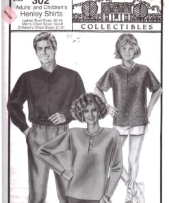 Stretch & Sew 302 Adult and Child's Henley Shirt Size: 3-46, 34-48, 21-31 Uncut Sewing Pattern