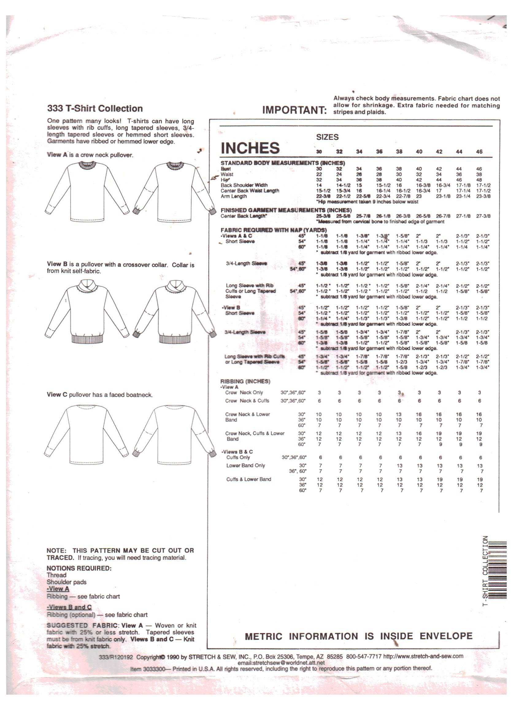 Stretch & Sew 333 T-Shirt Collection Size: 30-46 Uncut Sewing Pattern - Image 2