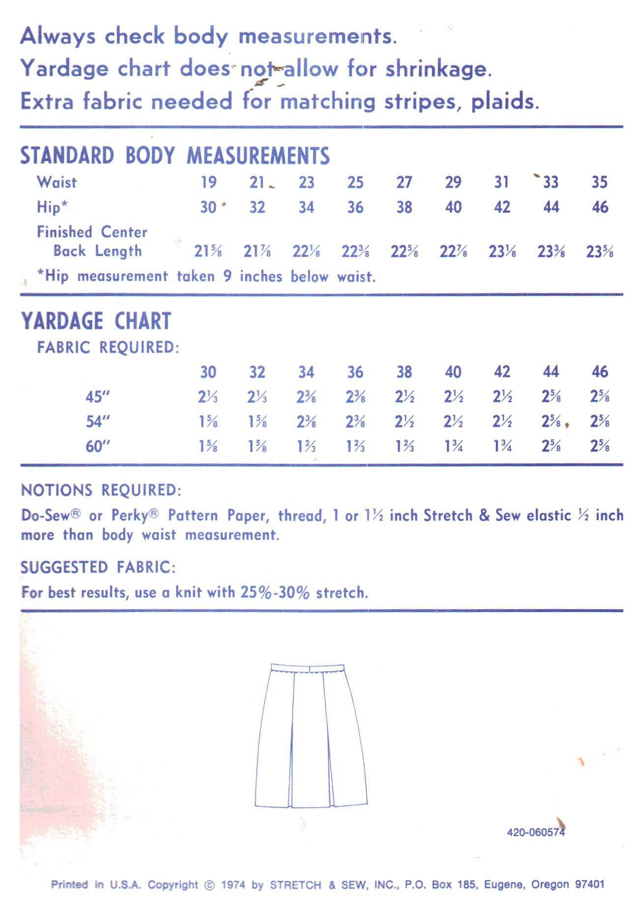 Stretch & Sew 420 Box Pleat Skirt Size: 30-46 Uncut Sewing Pattern - Image 2