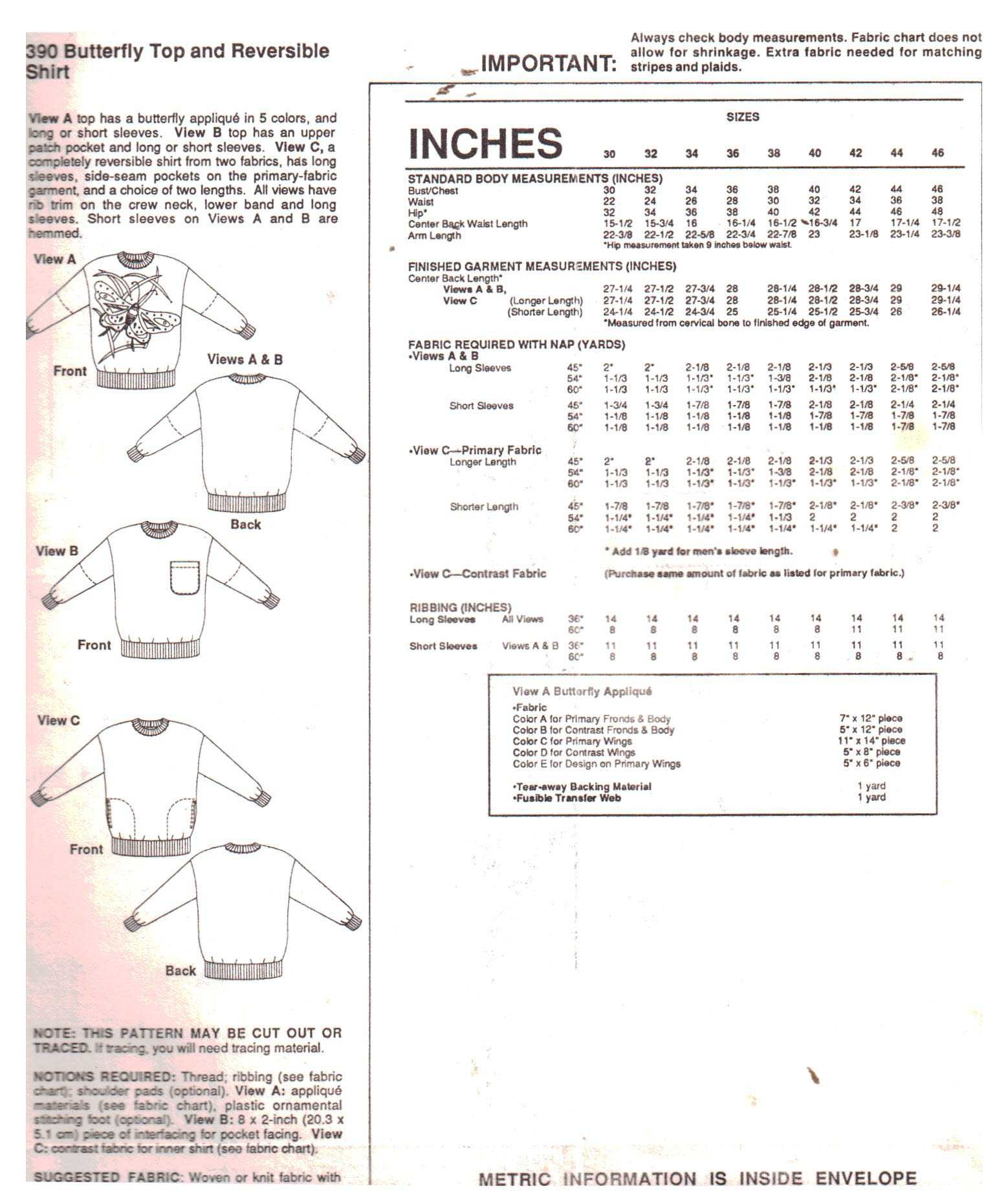 Stretch & Sew 390 Butterfly Top and Reversible Shirt Size: 30-46 Uncut Sewing Pattern - Image 2