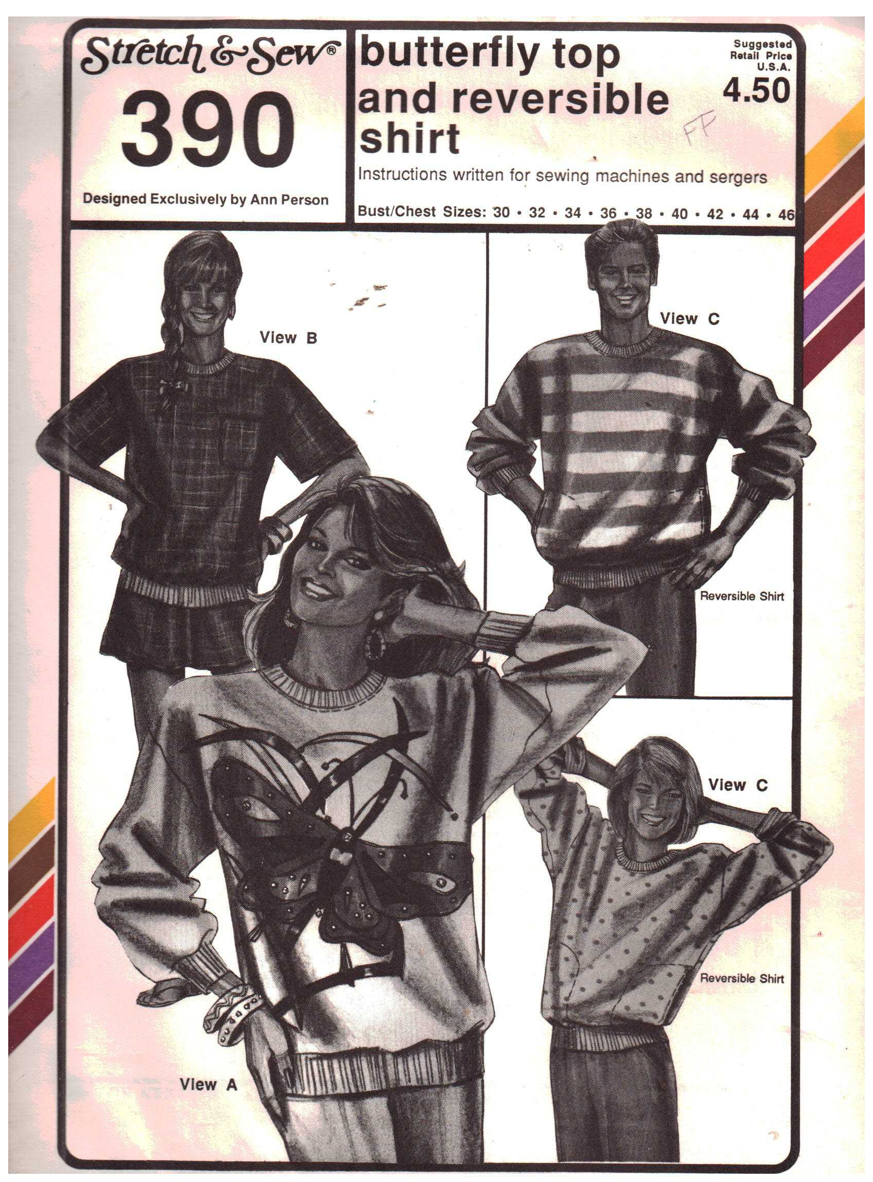 Stretch & Sew 390 Butterfly Top and Reversible Shirt Size: 30-46 Uncut Sewing Pattern
