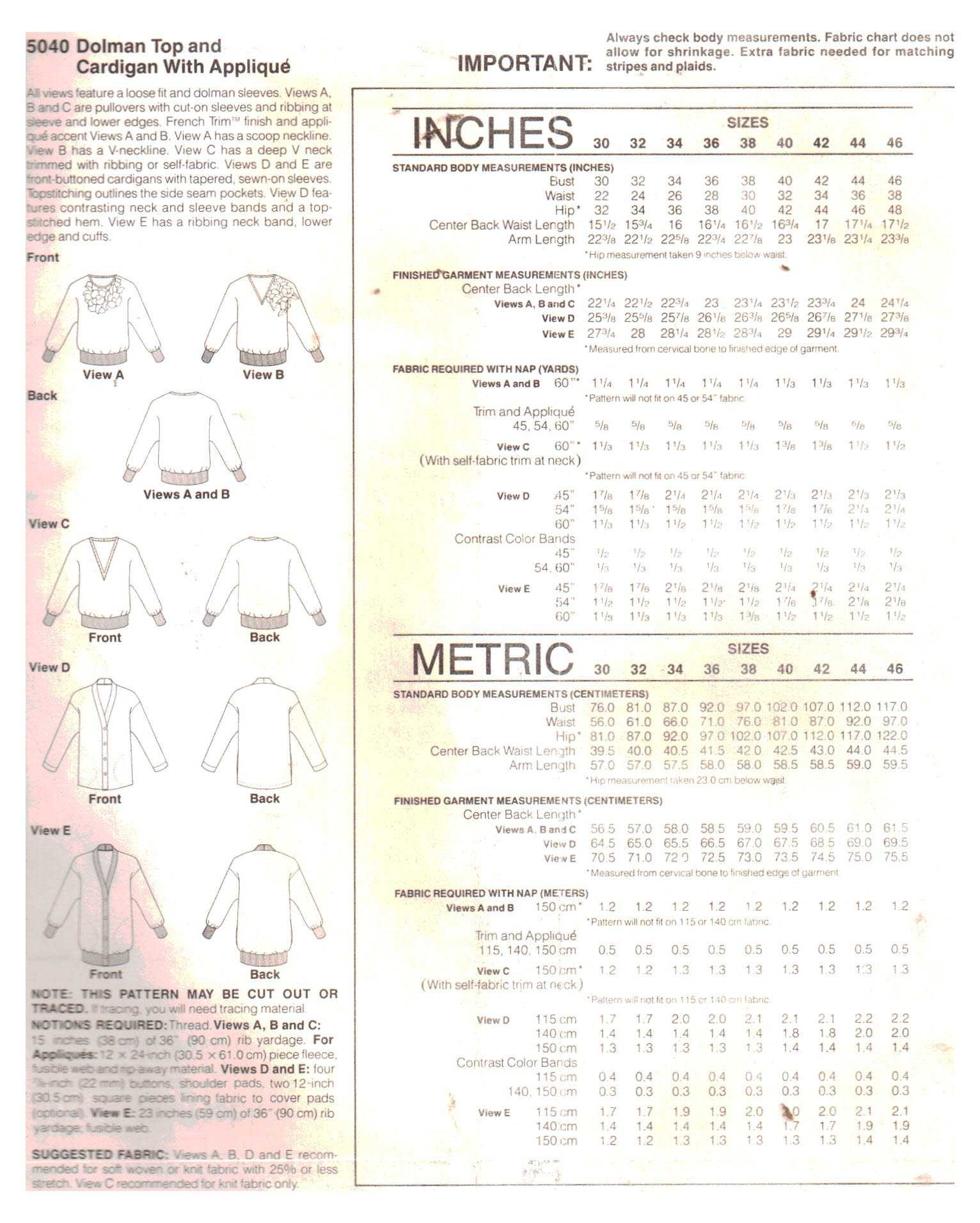 Stretch & Sew 5040 Dolman Top, Cardigan Size: 30-46 Uncut Sewing Pattern - Image 2