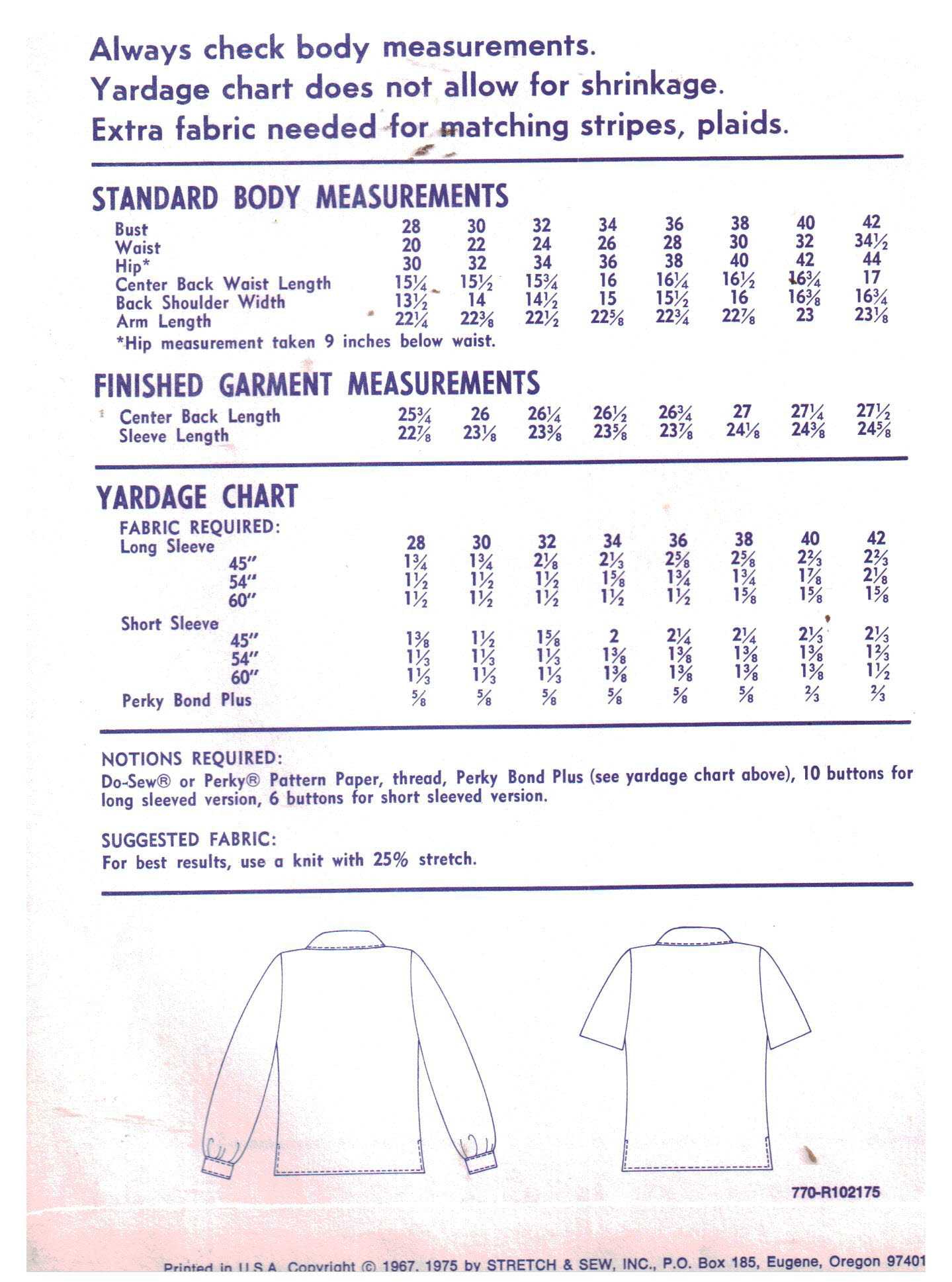 Stretch & Sew 770 Clasic Blouse Size: 28-42 Uncut Sewing Pattern - Image 2