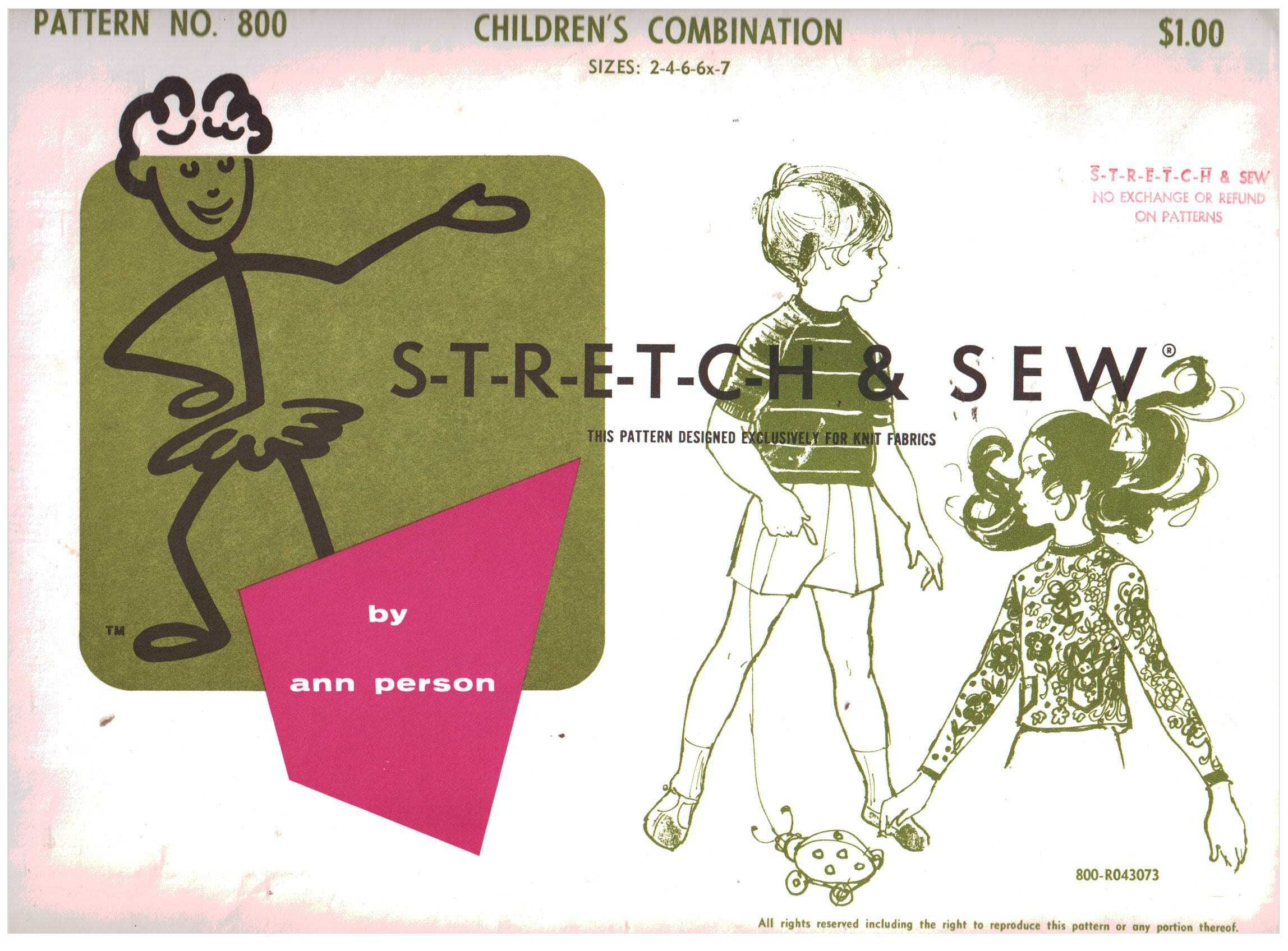 Stretch & Sew 800 Children's Tops, Bottoms Size: 2-7 Uncut Sewing Pattern