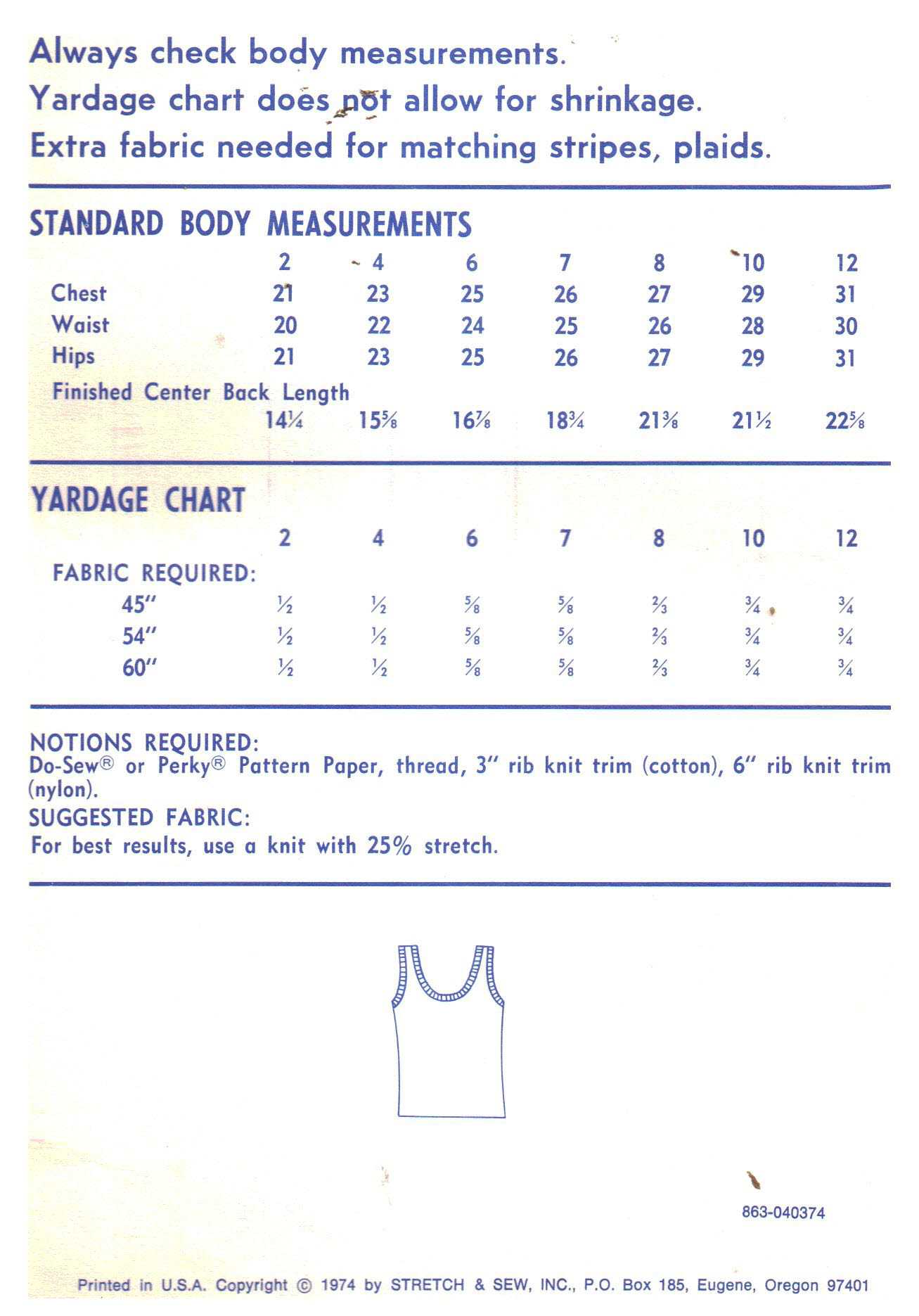 Stretch & Sew 863 Child's Tank Top Size: 2-12 Uncut Sewing Pattern - Image 2