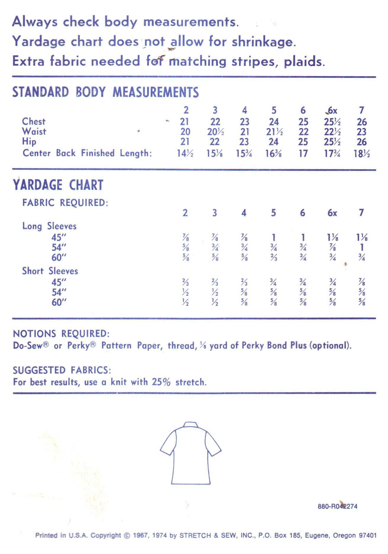 Stretch & Sew 880 Child's Tab Front Shirt Size: 1-7 Uncut Sewing Pattern - Image 2