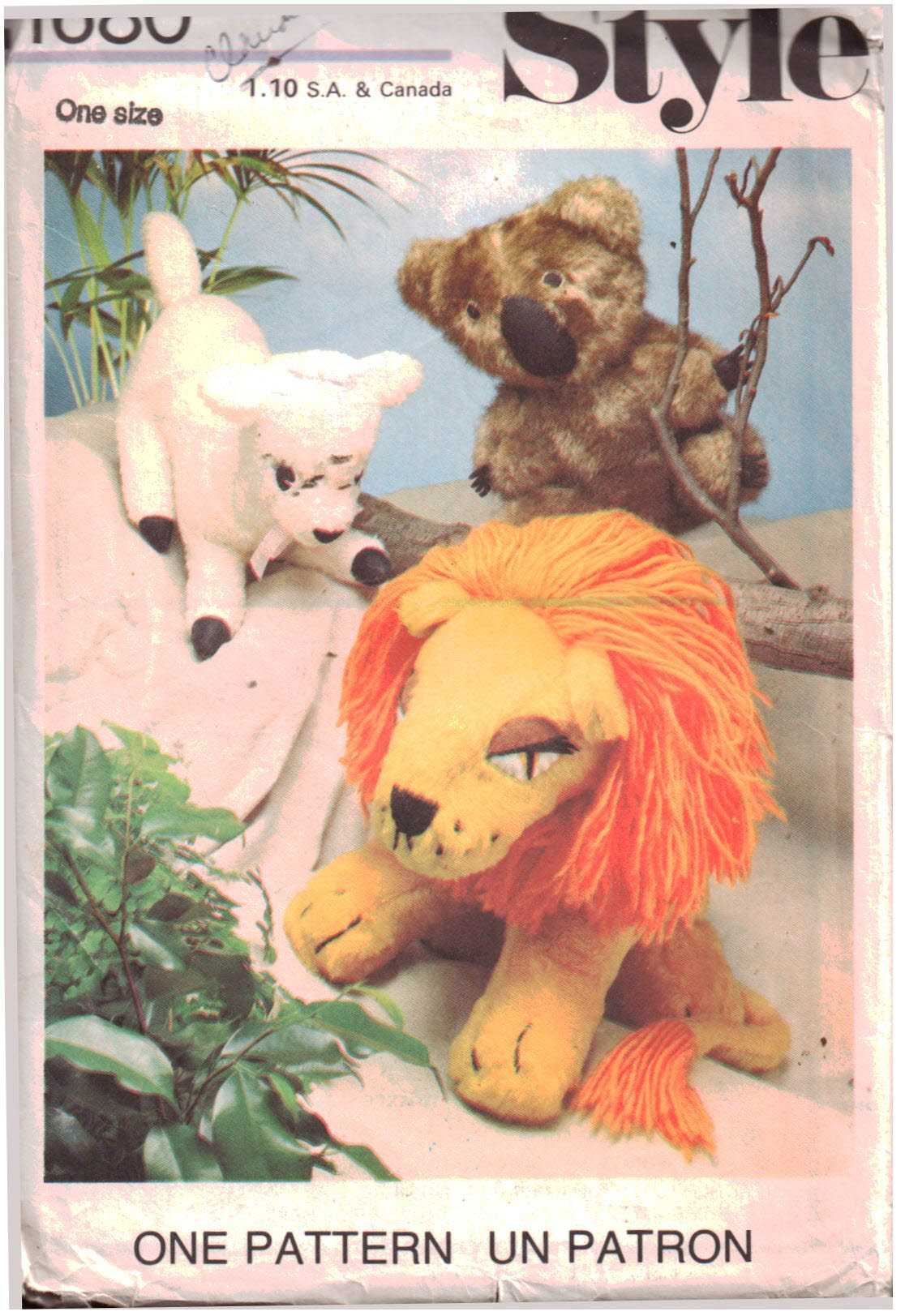 Style 1680 Stuffed Toys - Lamb, Lion, Bear Size: One Uncut Sewing Pattern