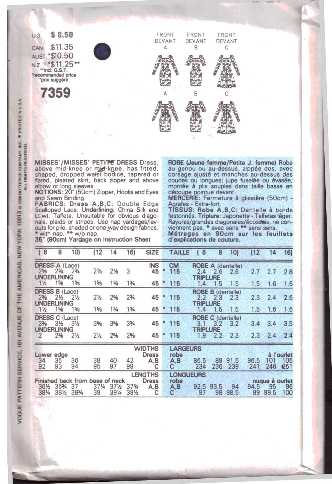 Vogue 7359 Dress Size: 12-14-16 Uncut Sewing Pattern - Image 2