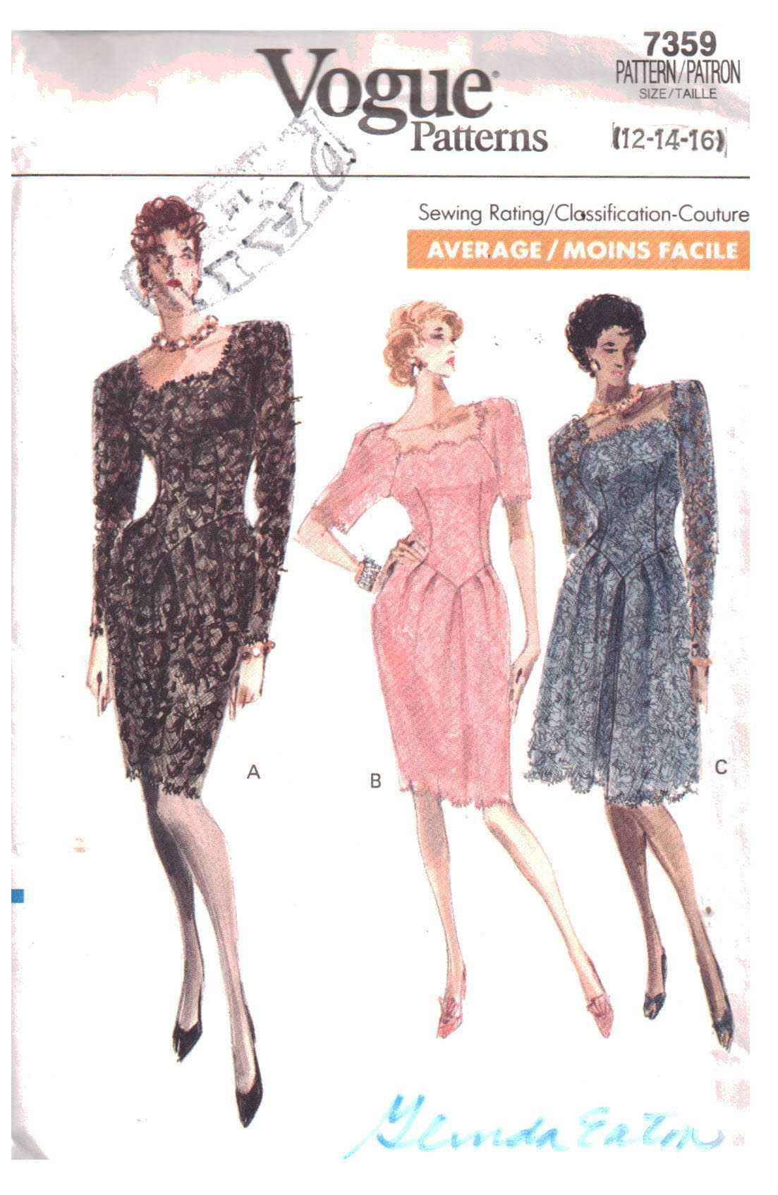 Vogue 7359 Dress Size: 12-14-16 Uncut Sewing Pattern