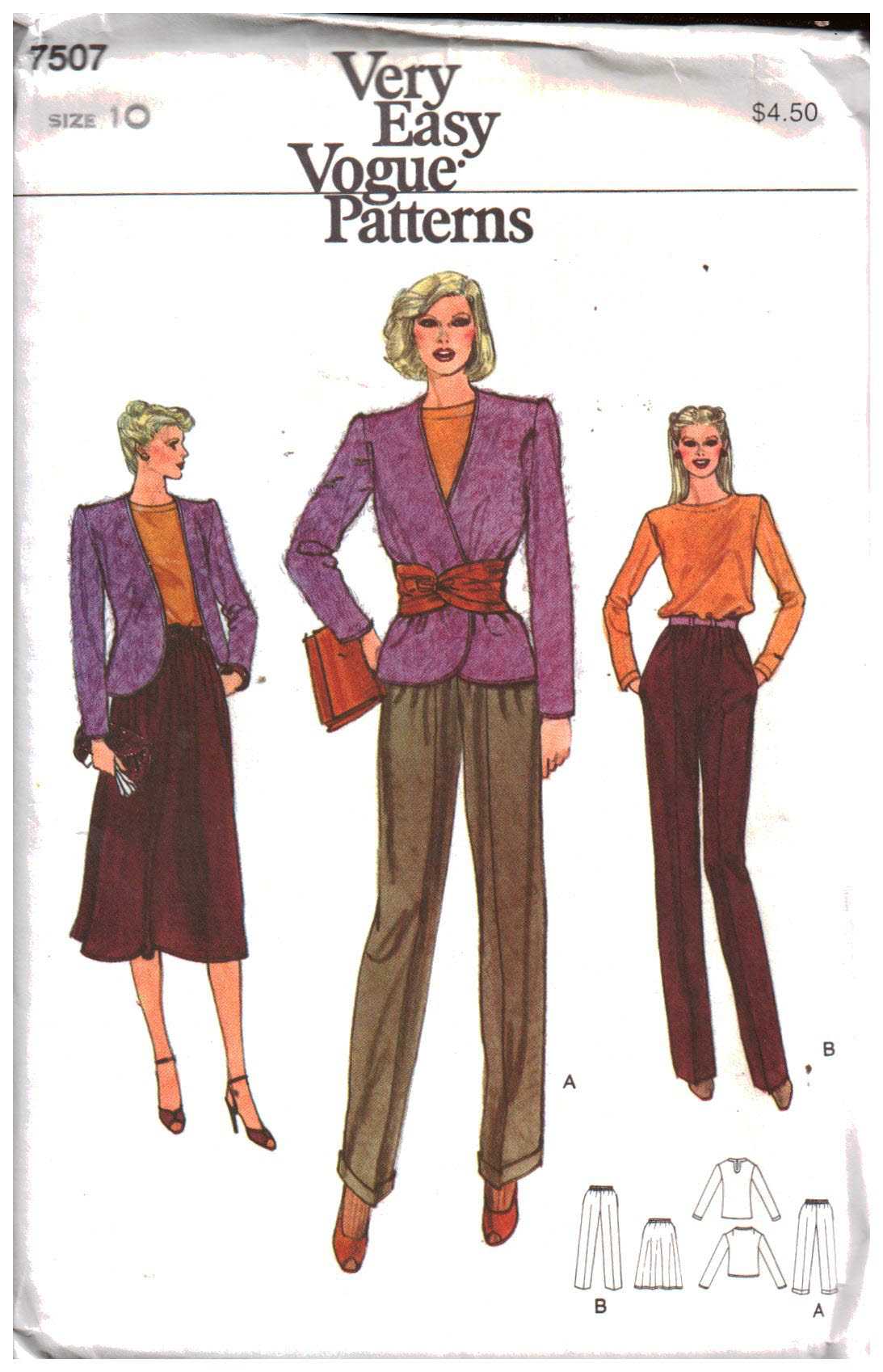 Vogue 7507 Jacket, Blouse, Skirt, Pants Size: 10 Uncut Sewing Pattern