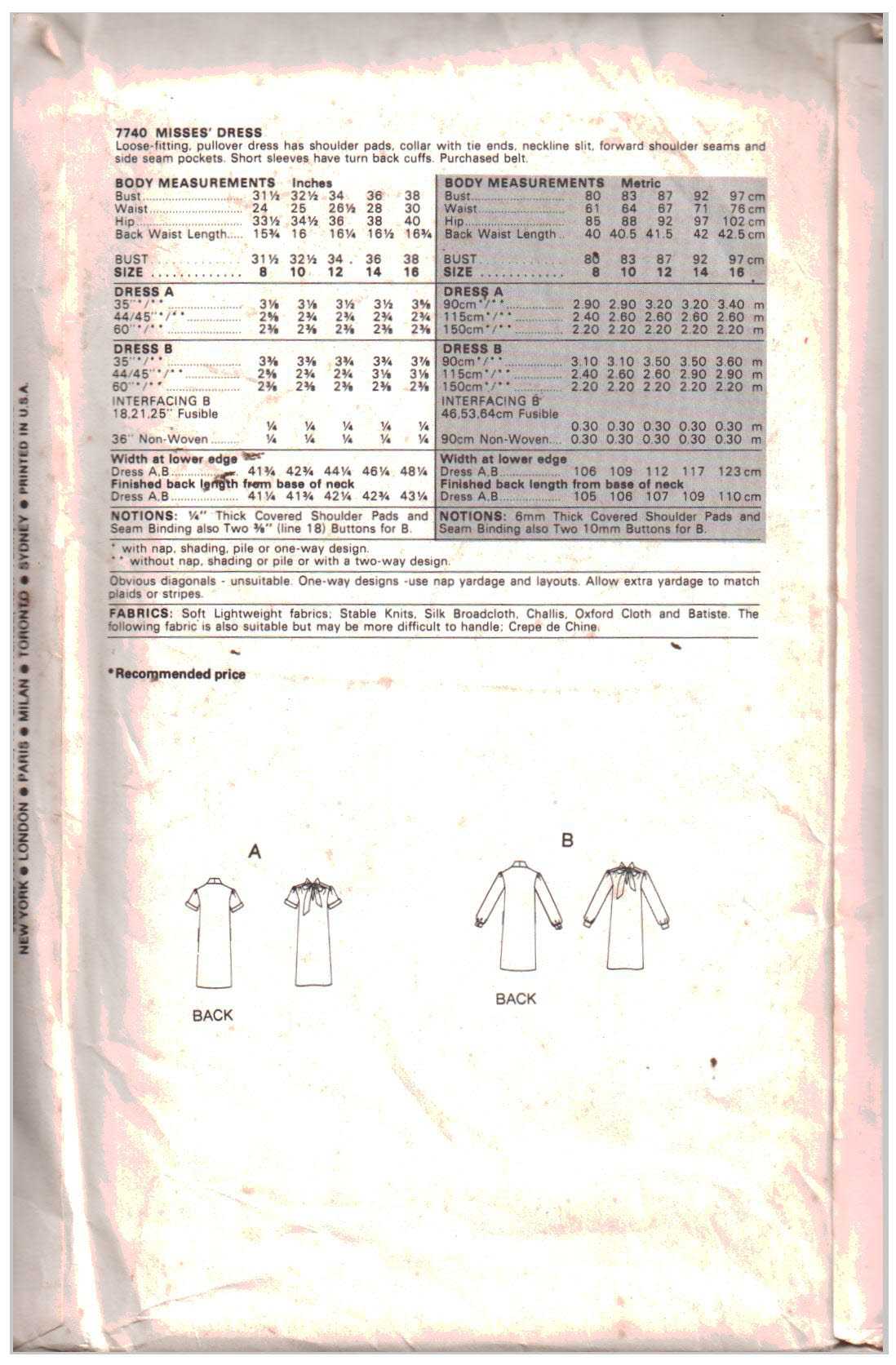 Vogue 7740 Dress Size: 12 Uncut Sewing Pattern - Image 2