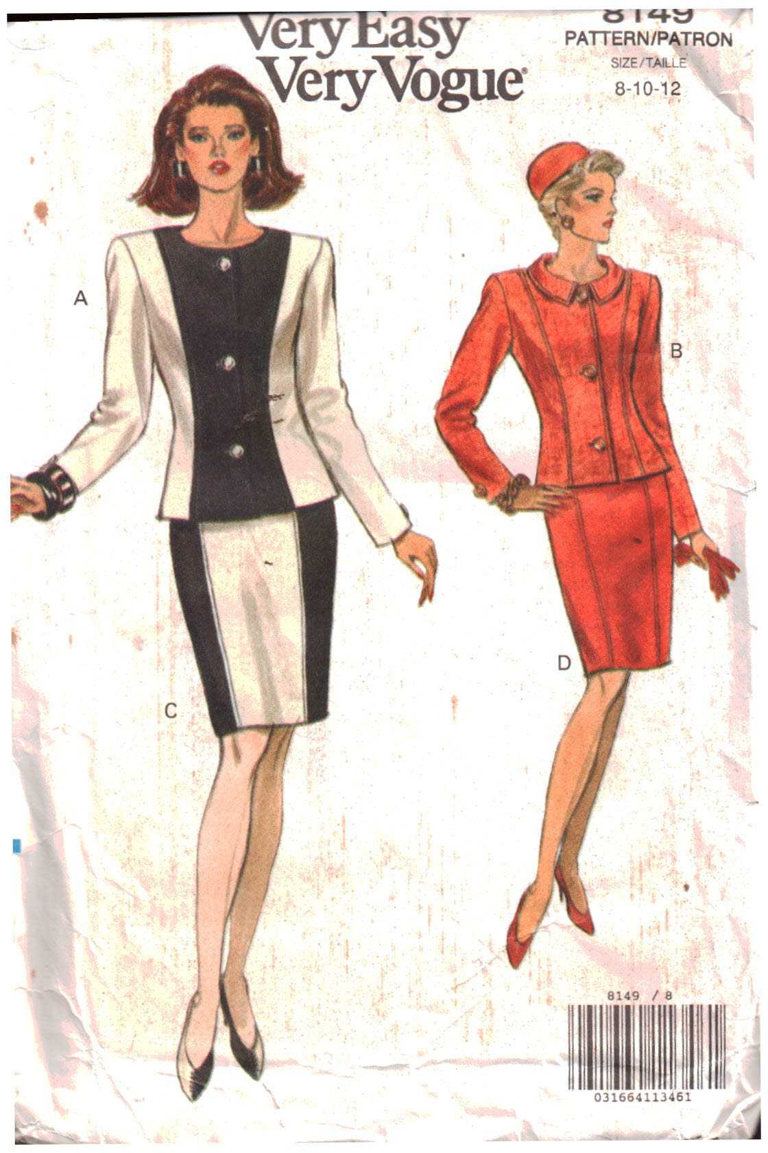 Vogue 8149 Suit - Skirt, Jacket Size: 8-10-12 Uncut Sewing Pattern