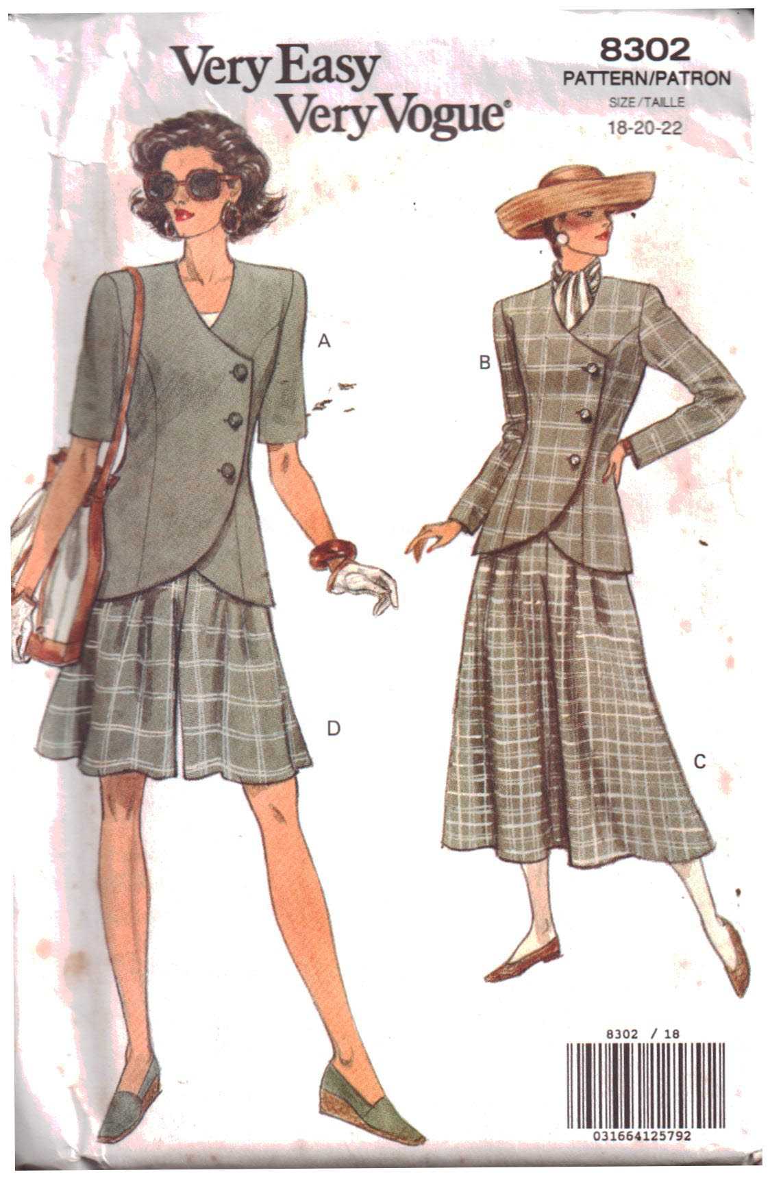 Vogue 8302 Jacket, Split Skirt Size: 18-20-22 Uncut Sewing Pattern