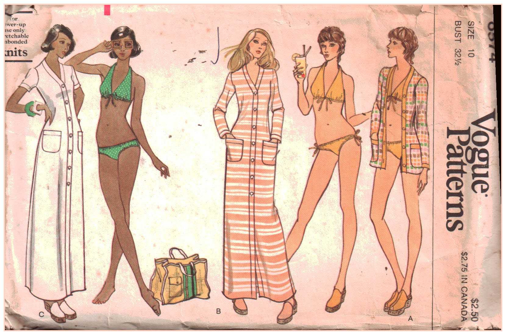 Vogue 8574 Swimsuit, Cover-up Size: 10 Bust 32.5 Used Sewing Pattern