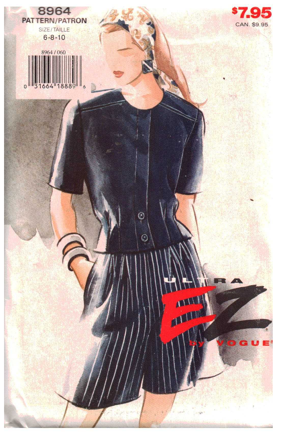 Vogue 8964 Jacket, Skirt Size: 6-8-10 Uncut Sewing Pattern