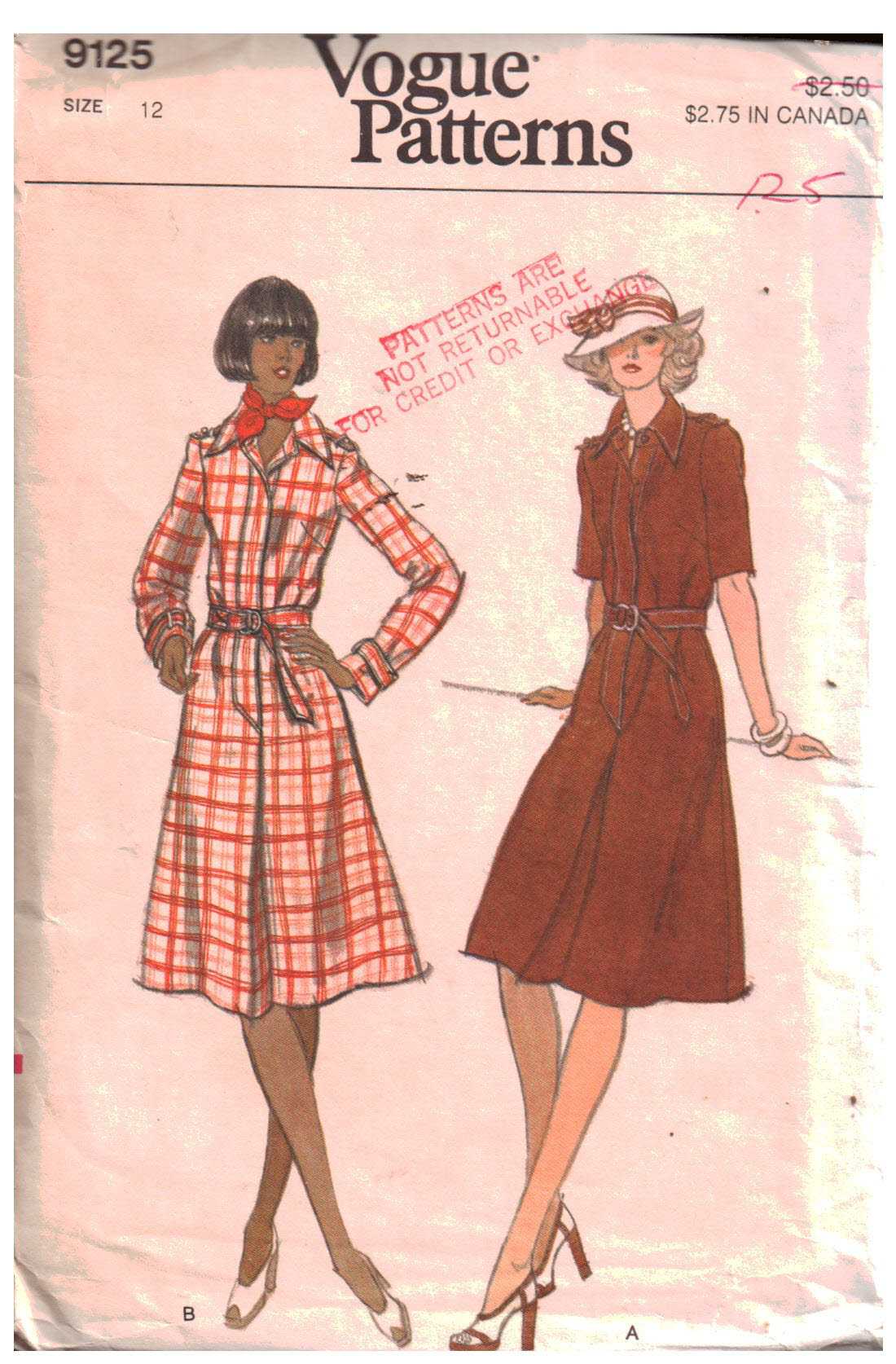 Vogue 9125 Shirtdress Size: 12 Uncut Sewing Pattern