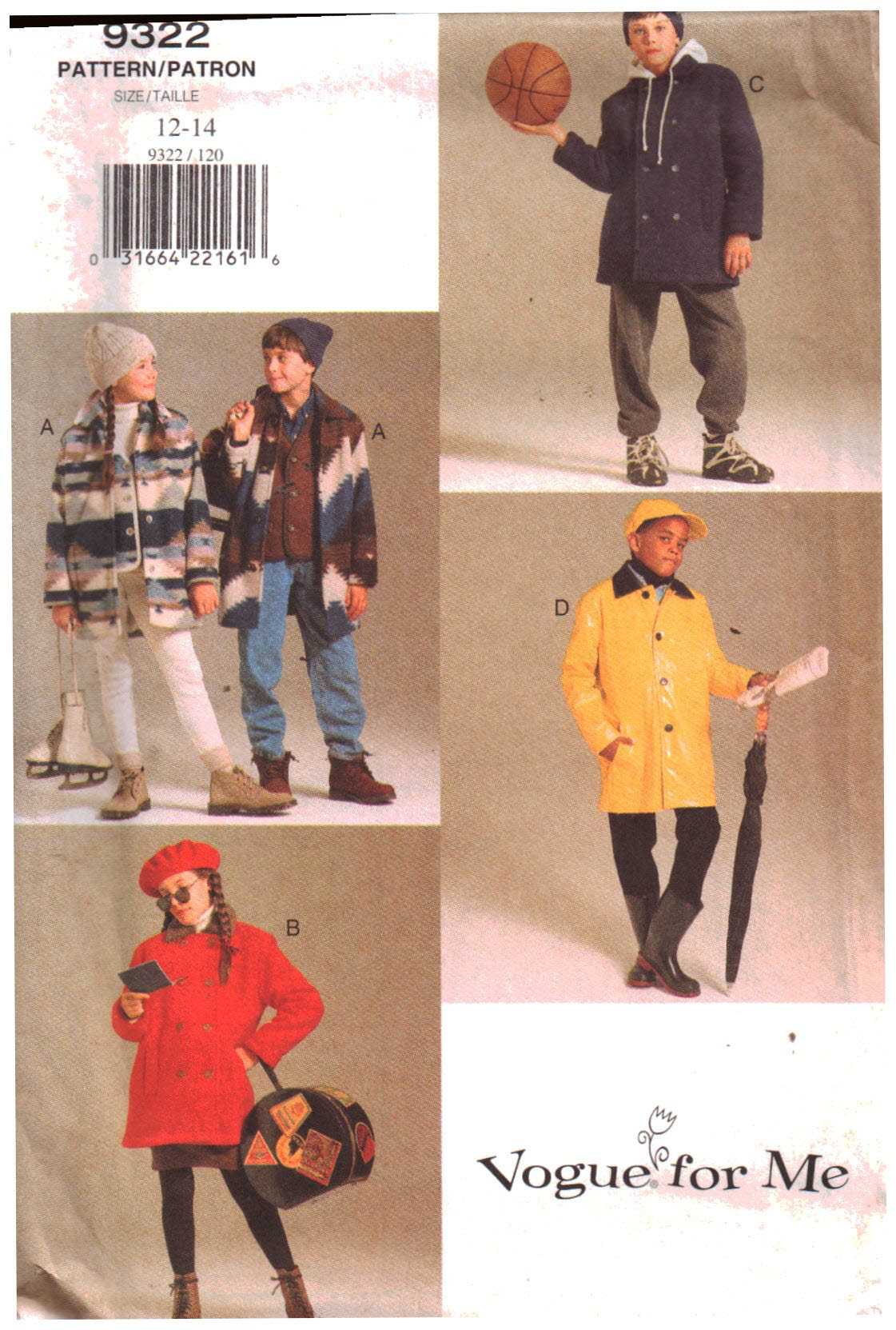 Vogue 9322 Boys'/Girl's Coat, Vest Size: 12-14 Uncut Sewing Pattern