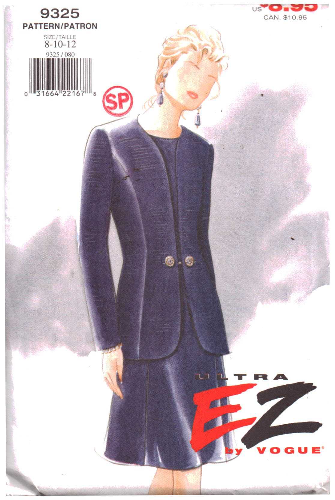 Vogue 9325 Jacket, Dress Size: 8-10-12 Uncut Sewing Pattern