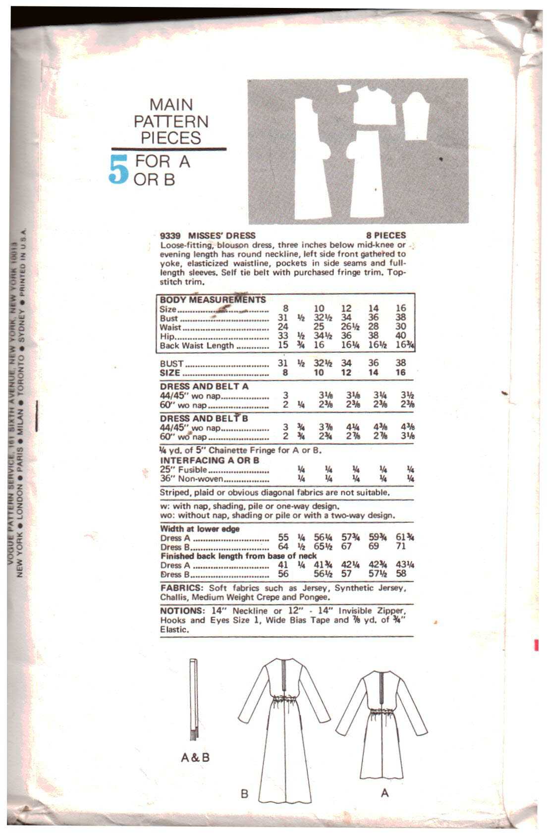 Vogue 9339 Dress Size: 12 Used Sewing Pattern - Image 2