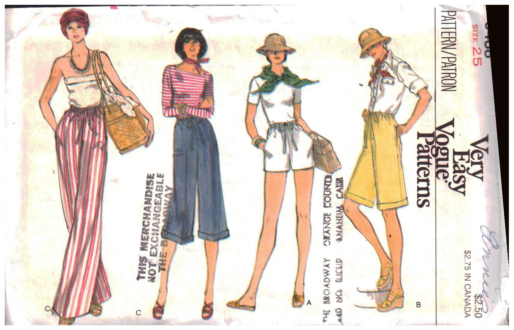 Vogue 9488 Shorts, Bermudas, Pants Size: 25 Used Sewing Pattern