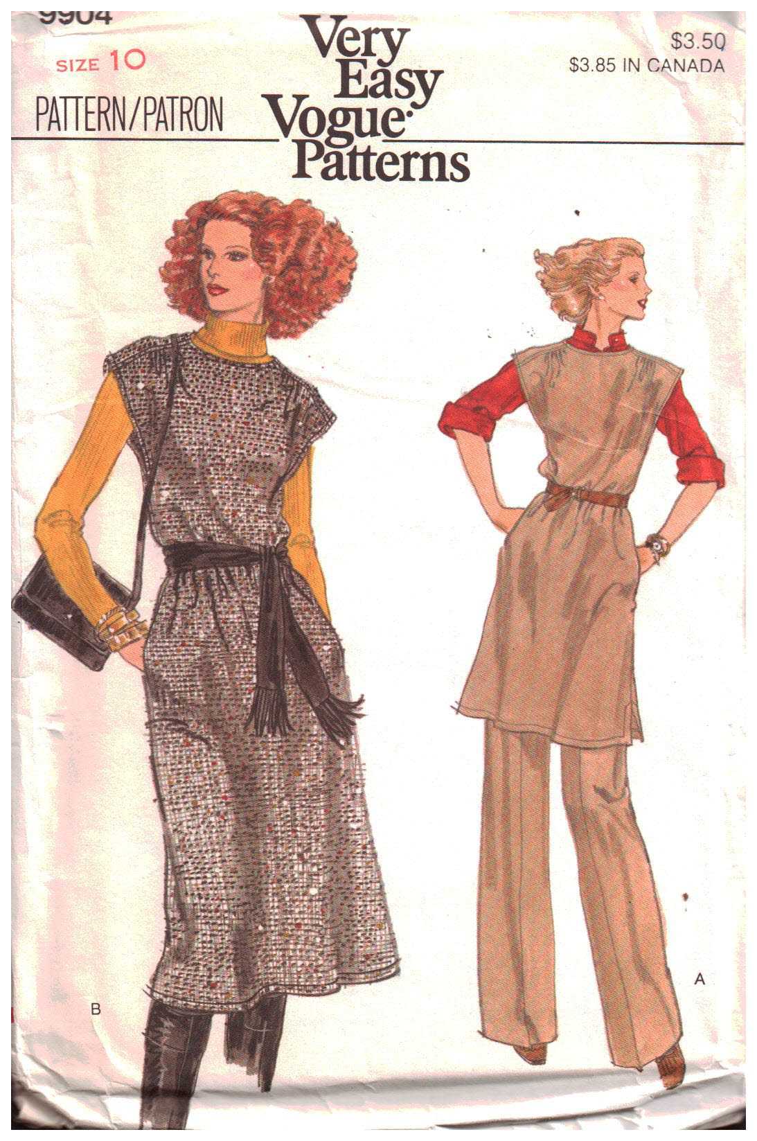 Vogue 9904 Jumper, Tunic, Pants Size: 10 Uncut Sewing Pattern