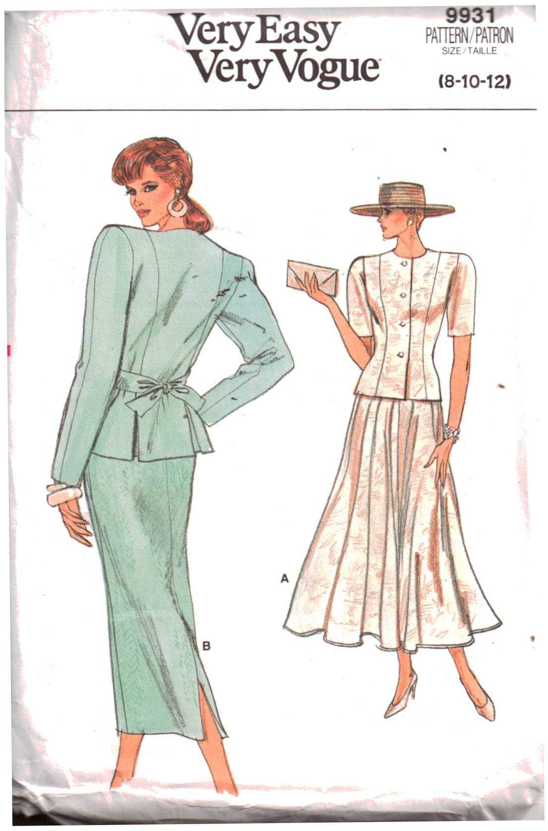 Vogue 9931 Suit - Top, Skirt Size: 8-10-12 Uncut Sewing Pattern